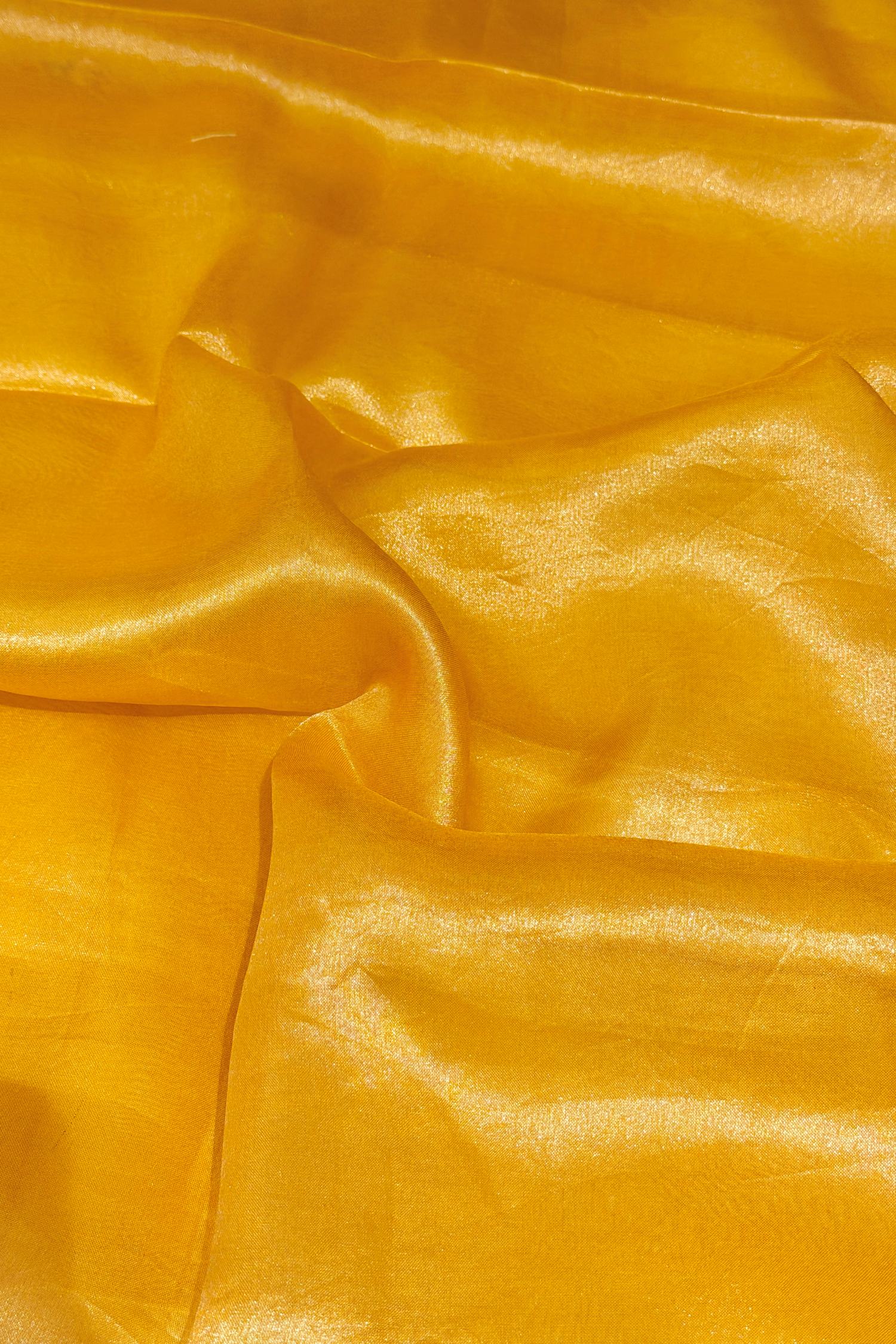 Golden Yellow Tissue Silk Suit Set With Floral Embroidery