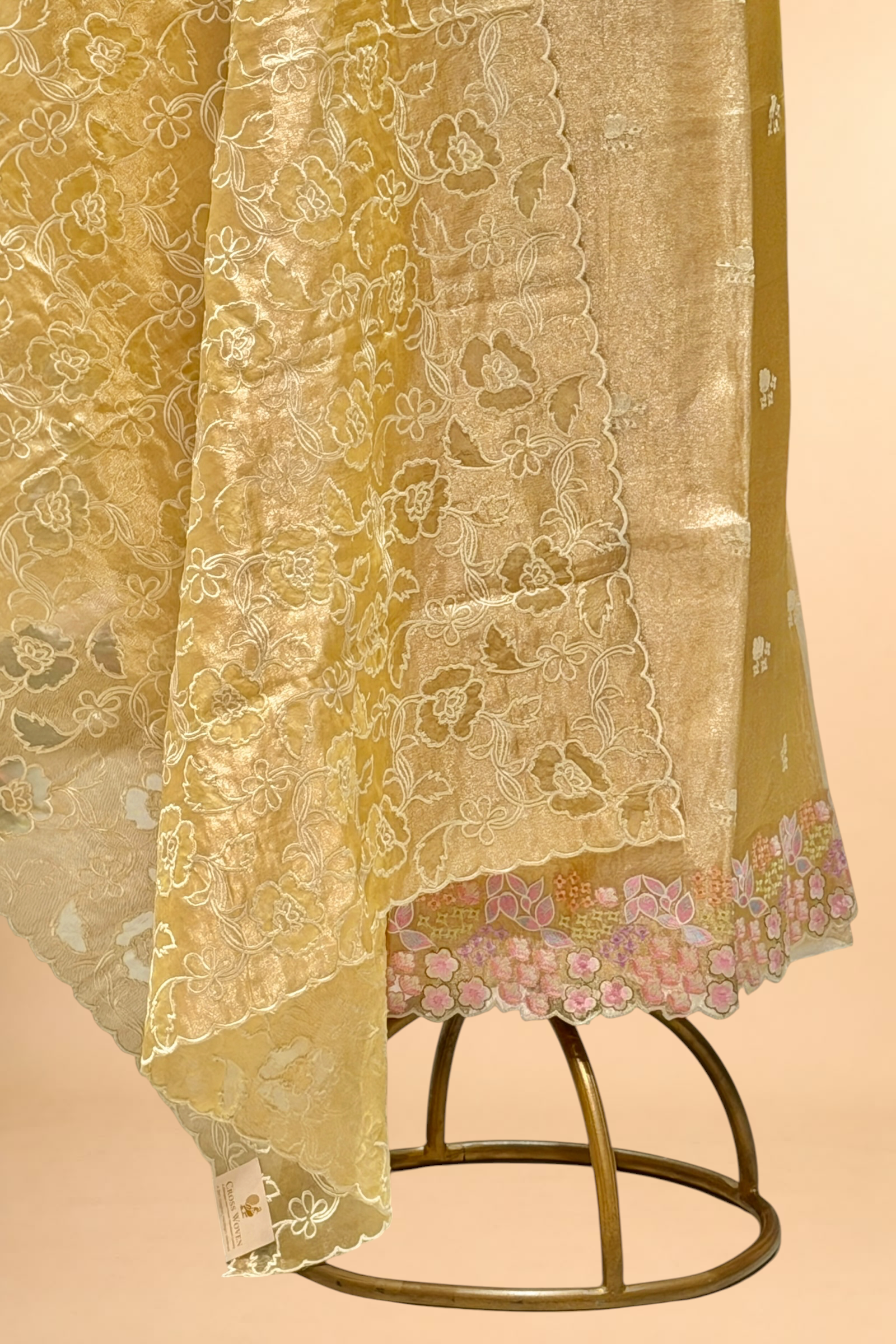 Yellow Tissue Silk Embroidered Suit Set with Floral Jaal Dupatta