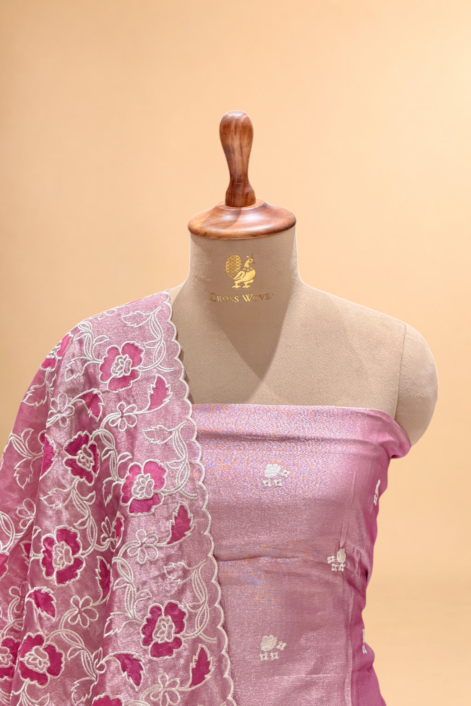 Dusty Pink Tissue Silk Embroidered Suit Set with Floral Jaal Dupatta