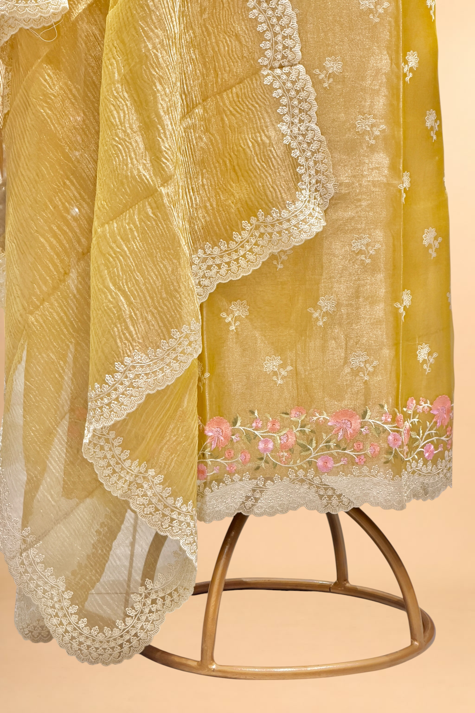 Pastel Yellow Tissue Silk Suit Set with Crush Tissue Dupatta