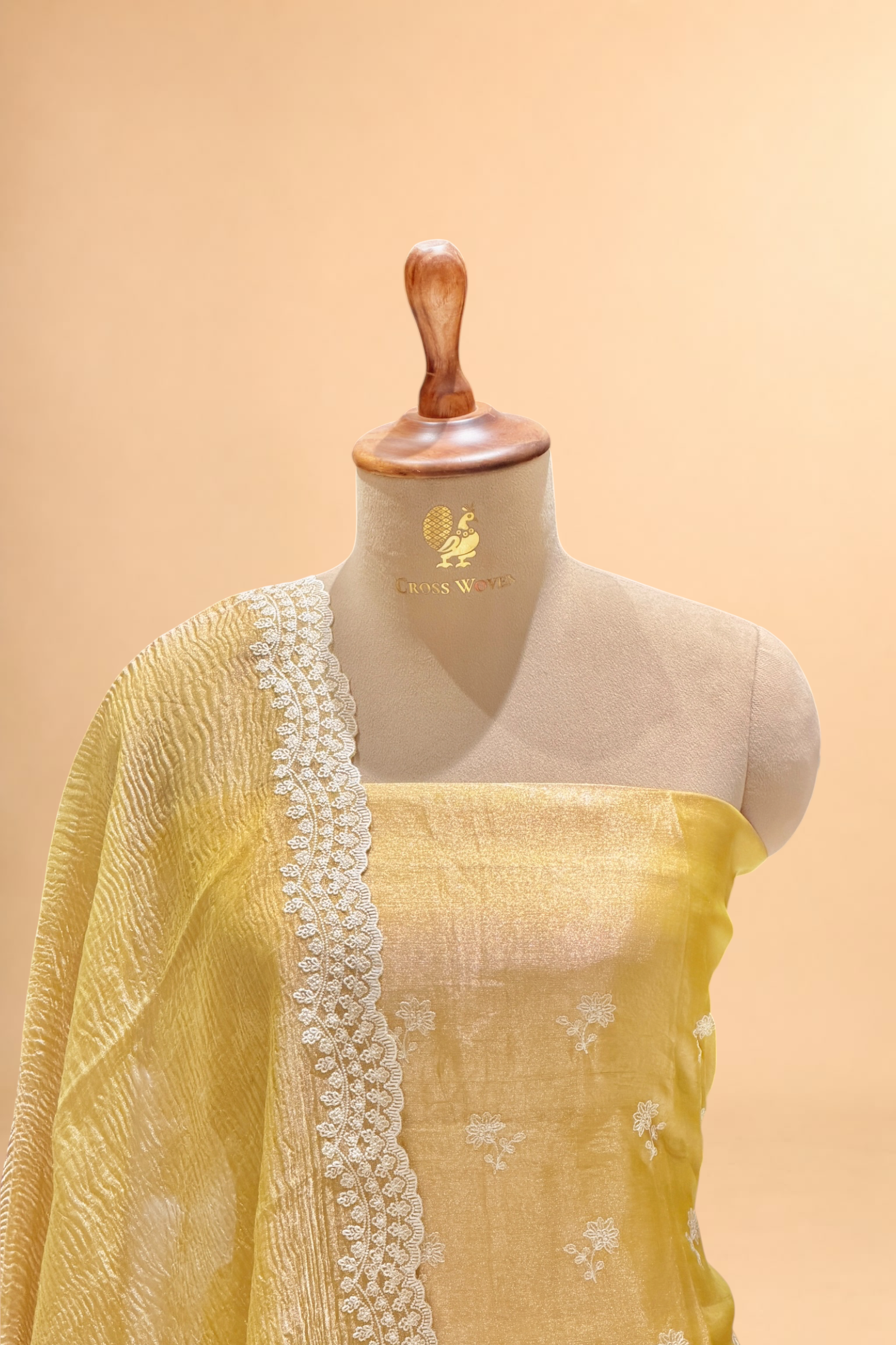 Pastel Yellow Tissue Silk Suit Set with Crush Tissue Dupatta