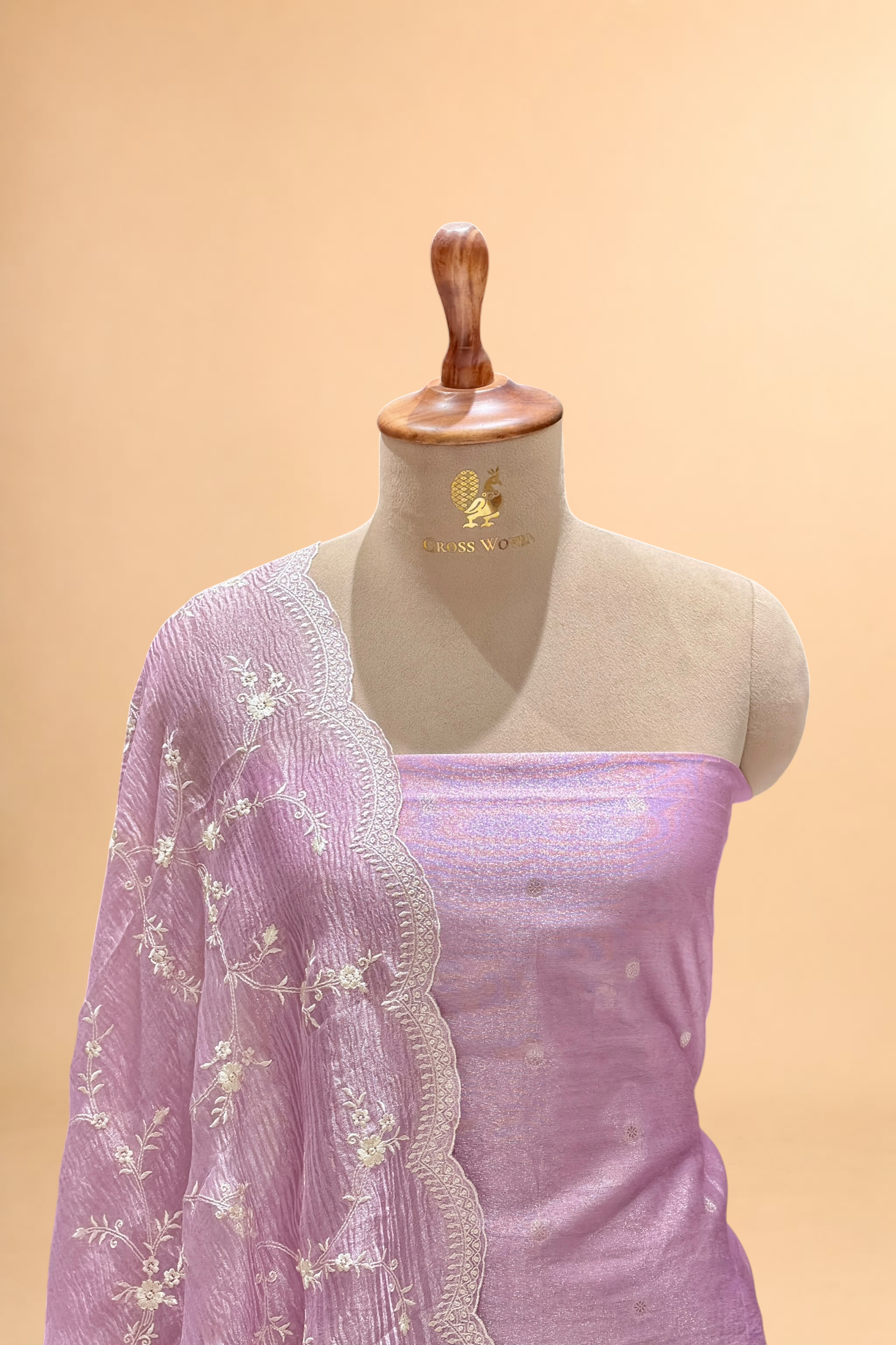 Lavender Tissue Silk Suit Set with Crush Tissue Floral Dupatta