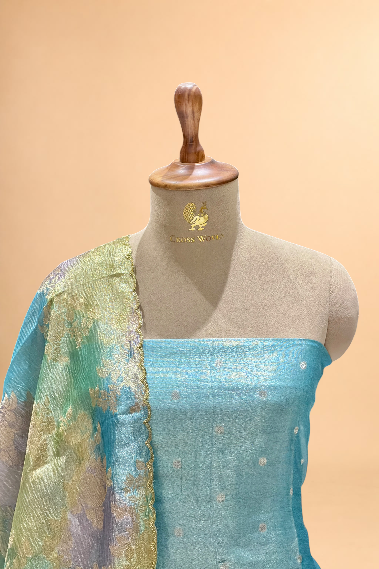 Aqua Blue Tissue Silk Suit Set With Rangkaat Dupatta