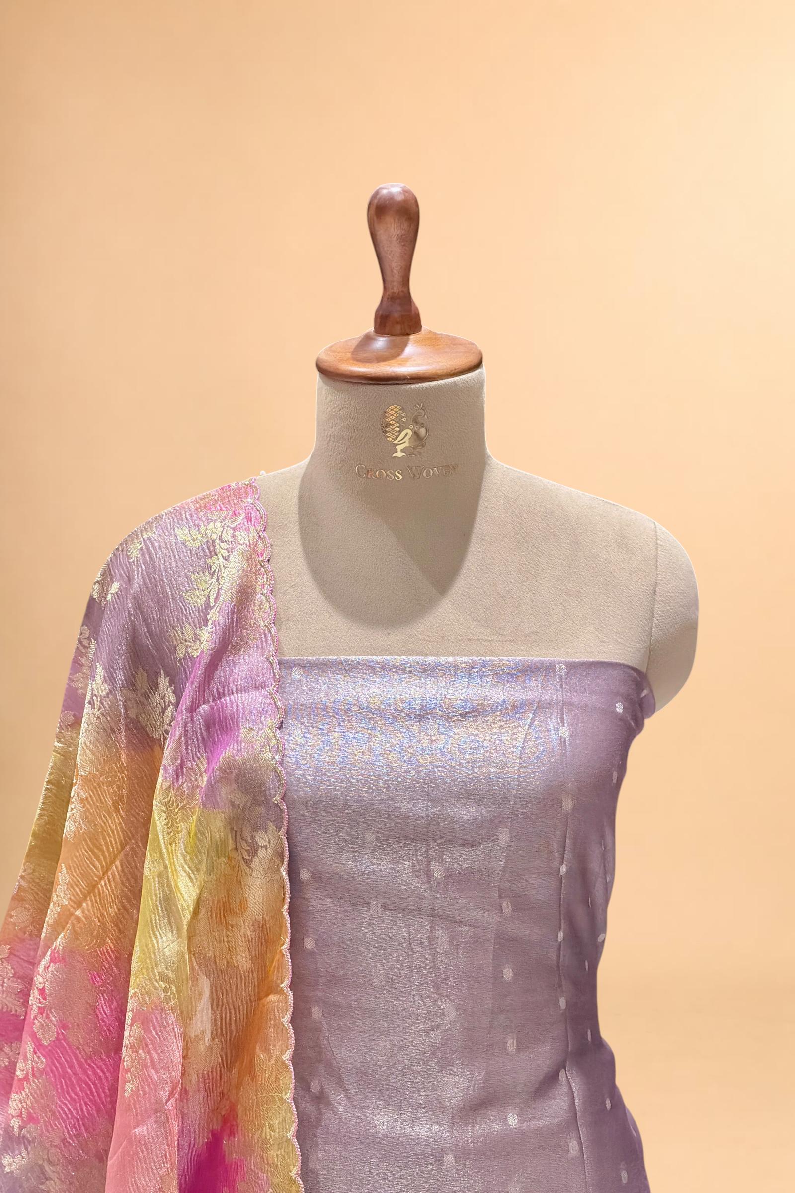Lavender Tissue Silk Suit Set With Rangkaat Dupatta