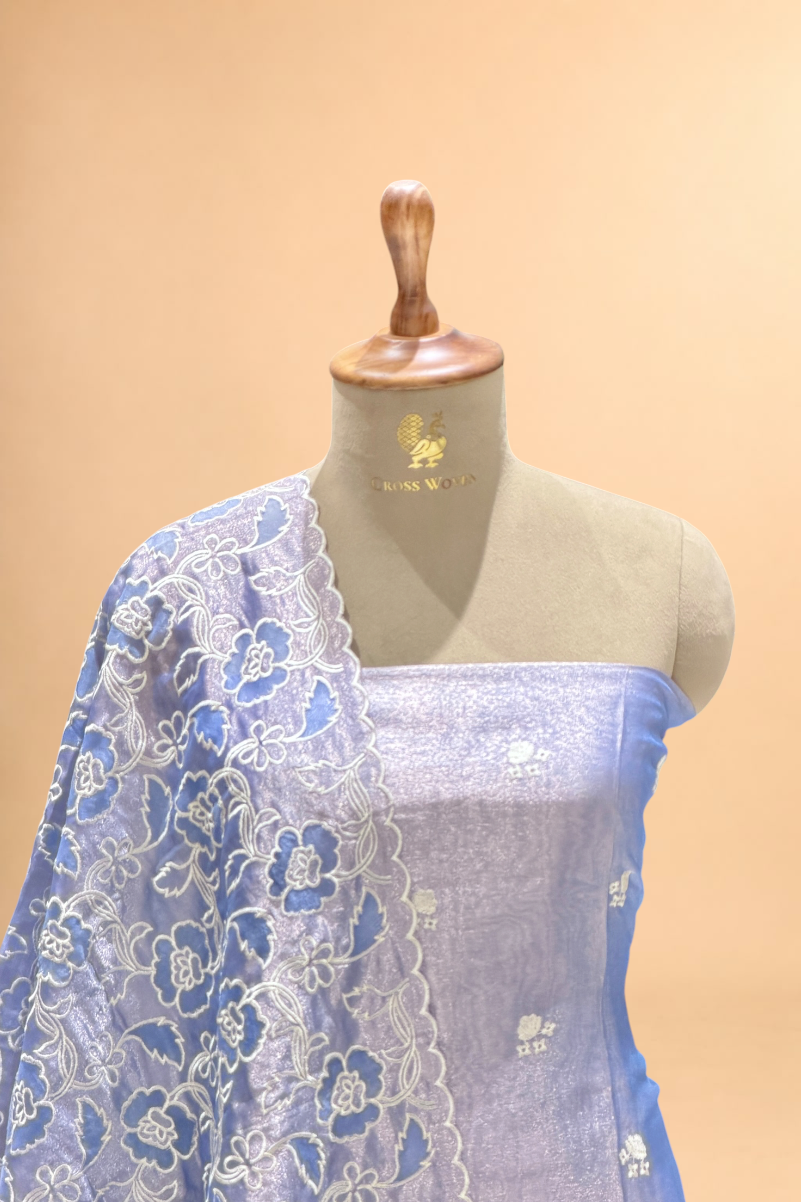 Pastel Blue Tissue Silk Embroidered Suit Set with Floral Jaal Dupatta