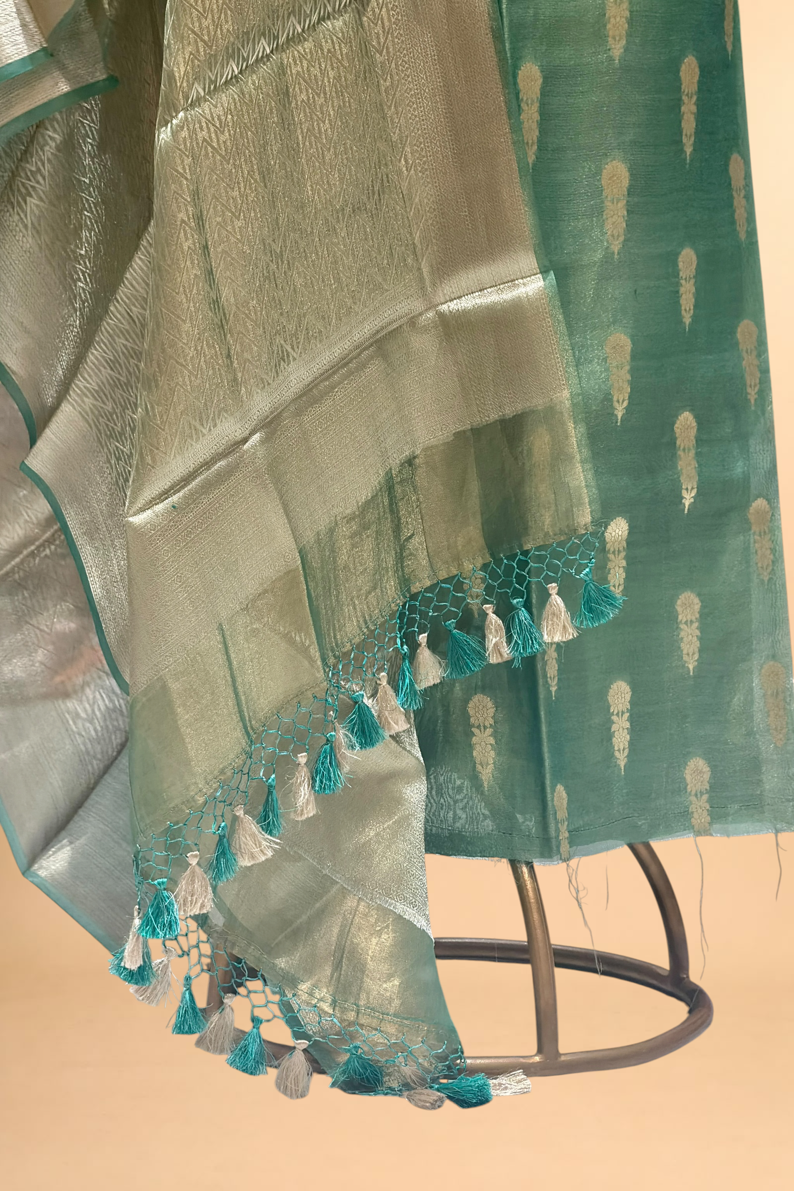 Deep Olive Green Tissue Silk Suit Set with Brocade Dupatta