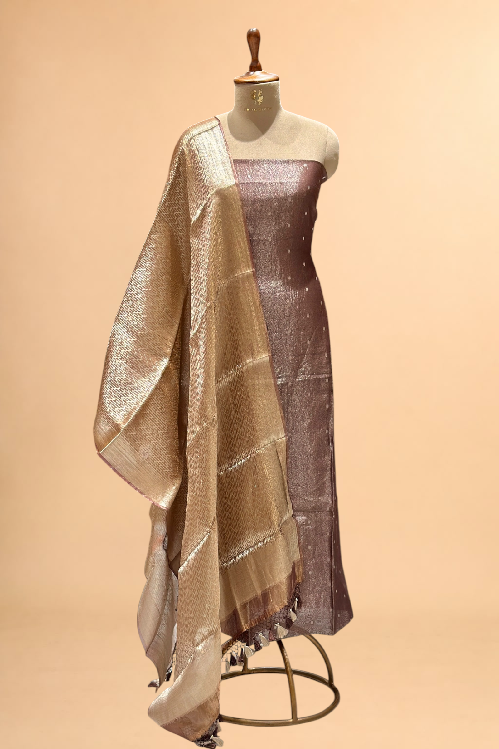 Brown Tissue Silk Suit Set with Brocade Dupatta