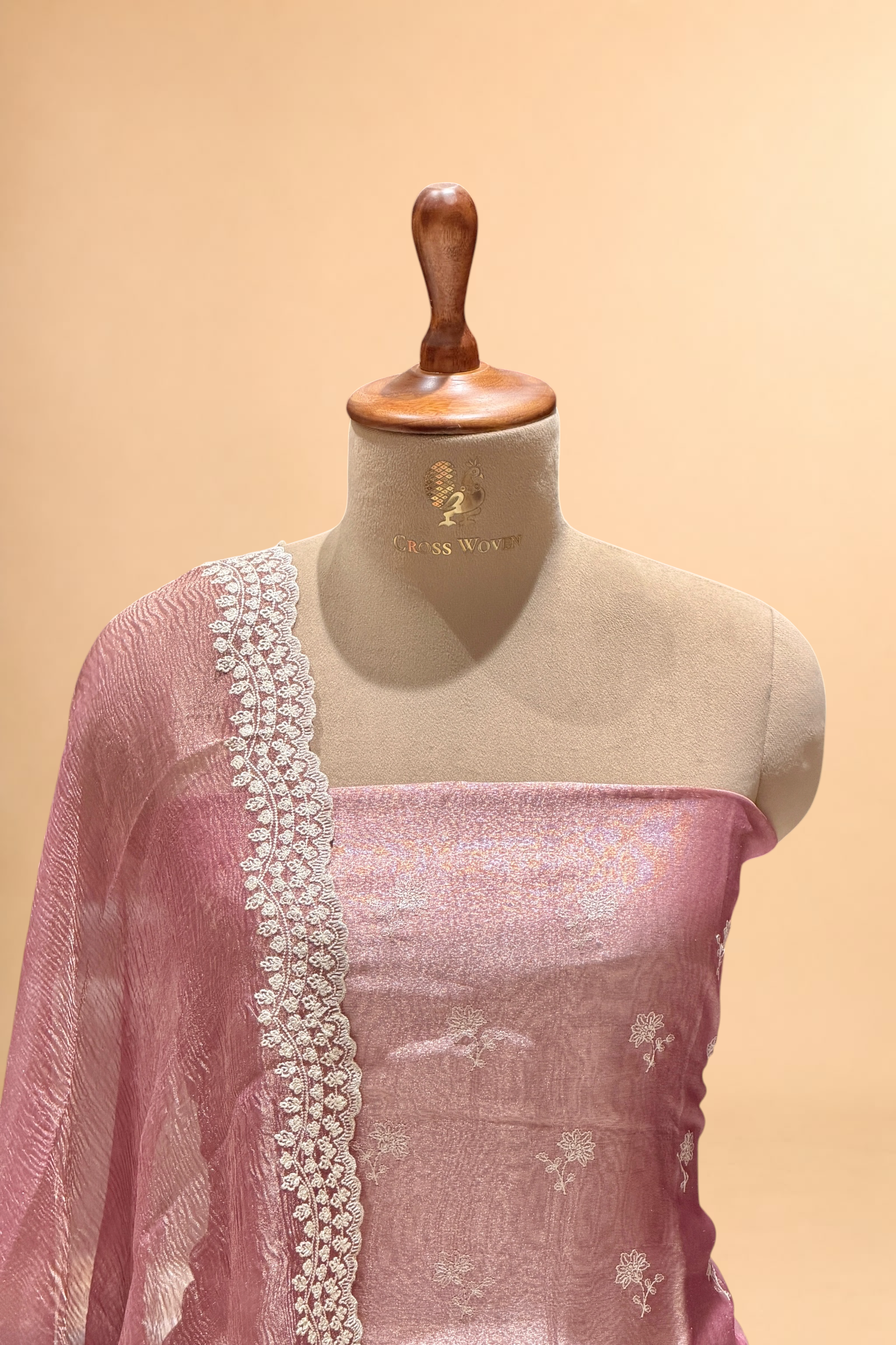 Dusty Pink Tissue Silk Suit Set with Crush Tissue Dupatta