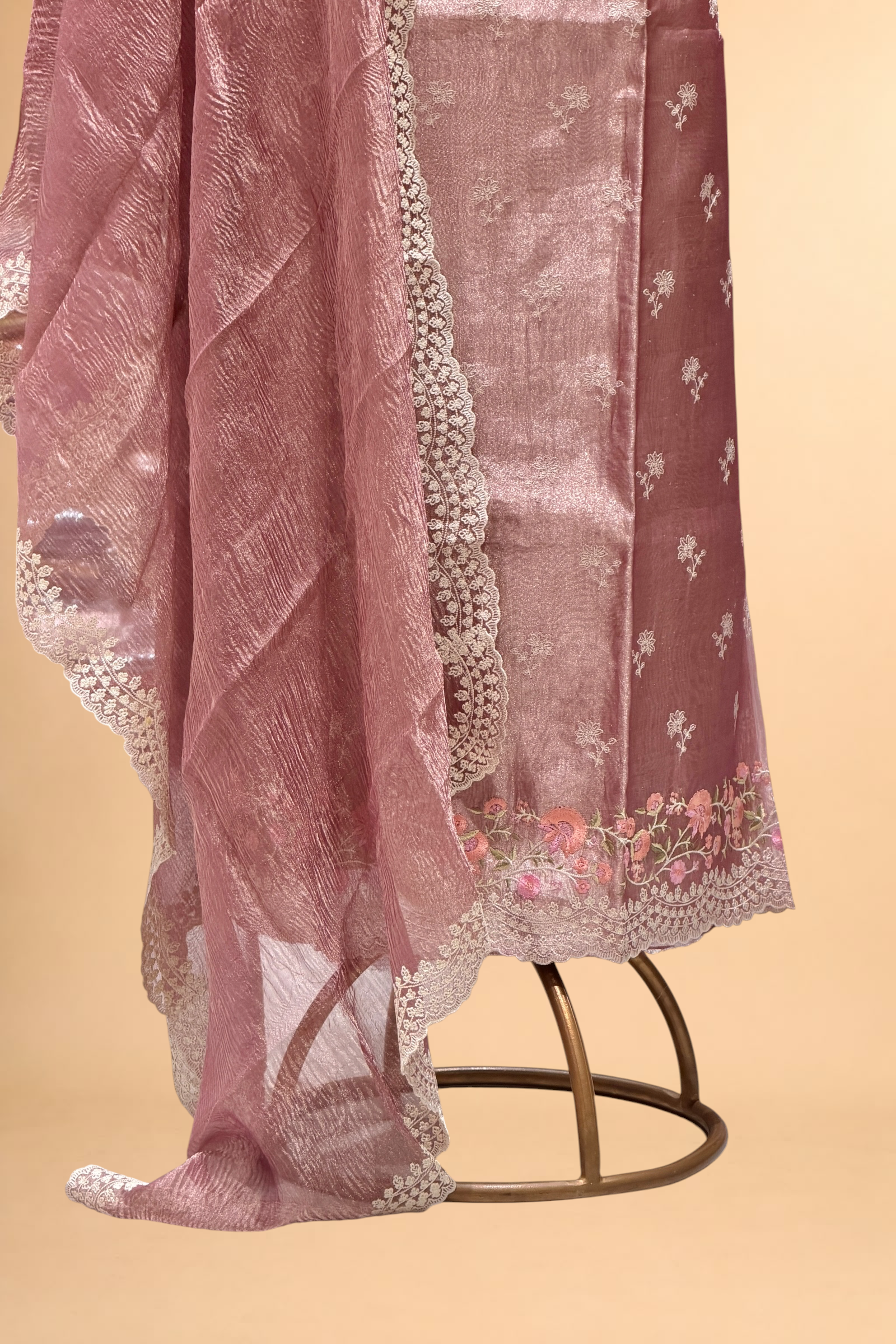Dusty Pink Tissue Silk Suit Set with Crush Tissue Dupatta