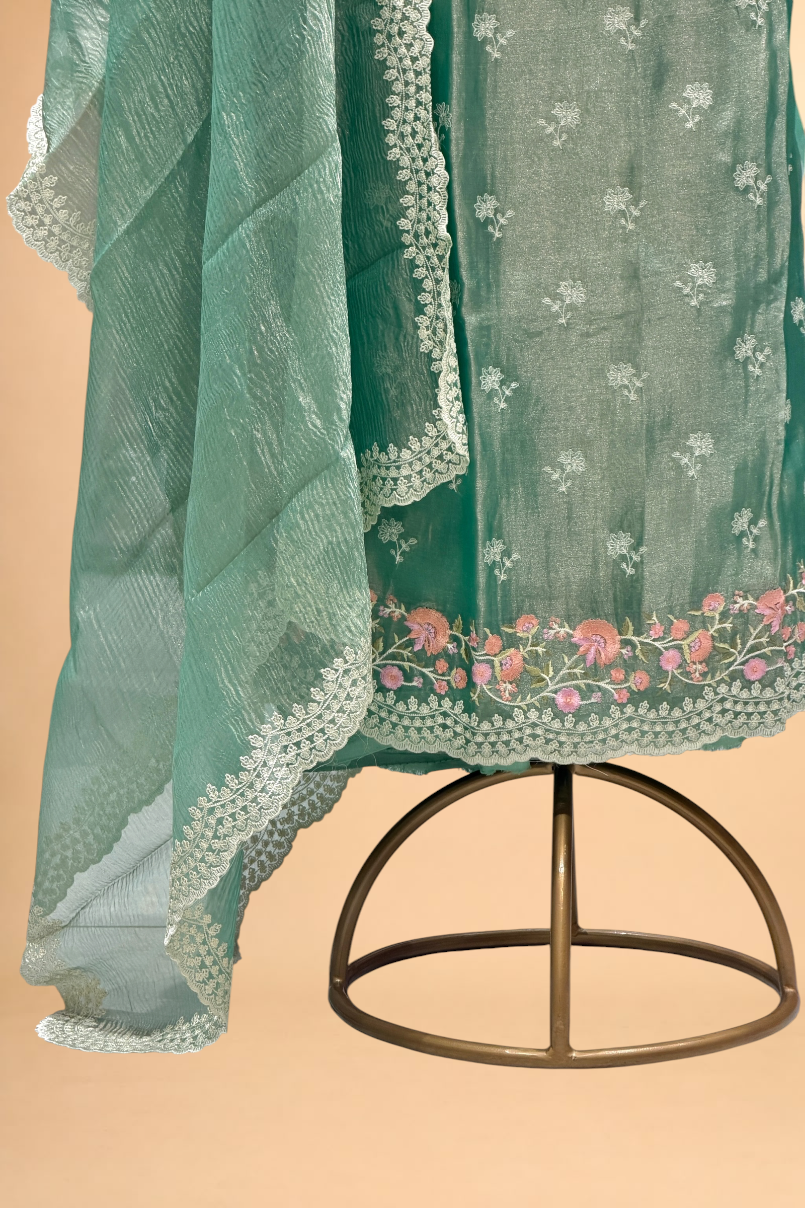 Mint Green Tissue Silk Suit Set with Crush Tissue Dupatta