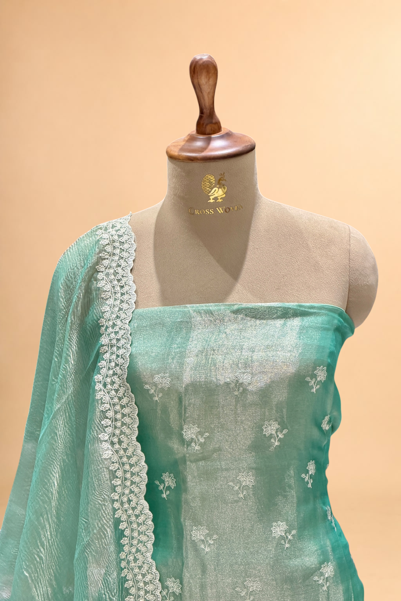 Mint Green Tissue Silk Suit Set with Crush Tissue Dupatta