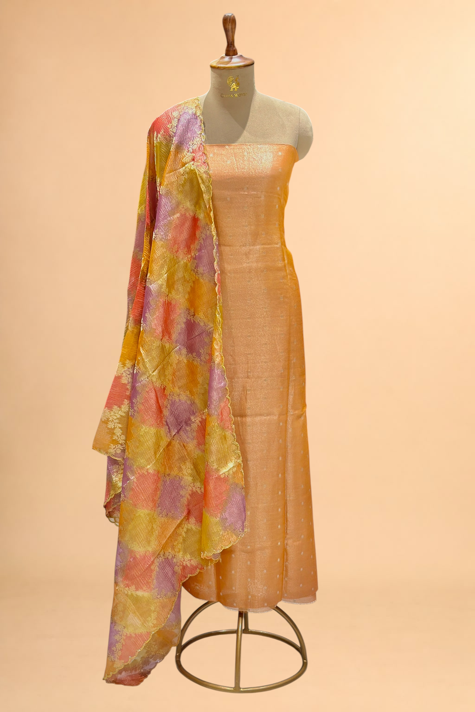 Orange Tissue Silk Suit Set With Rangkaat Dupatta