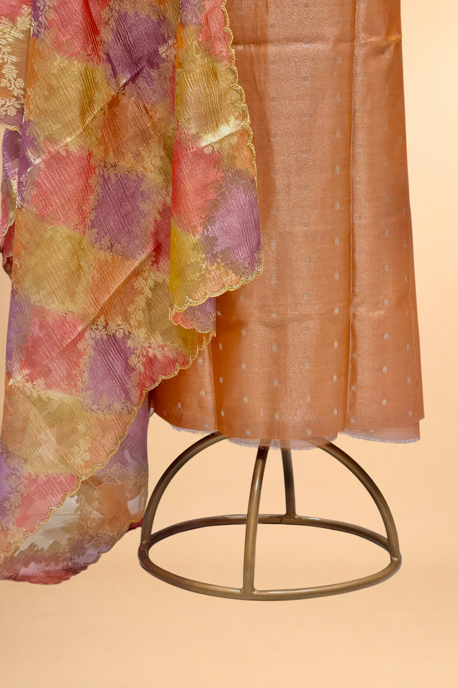 Orange Tissue Silk Suit Set With Rangkaat Dupatta