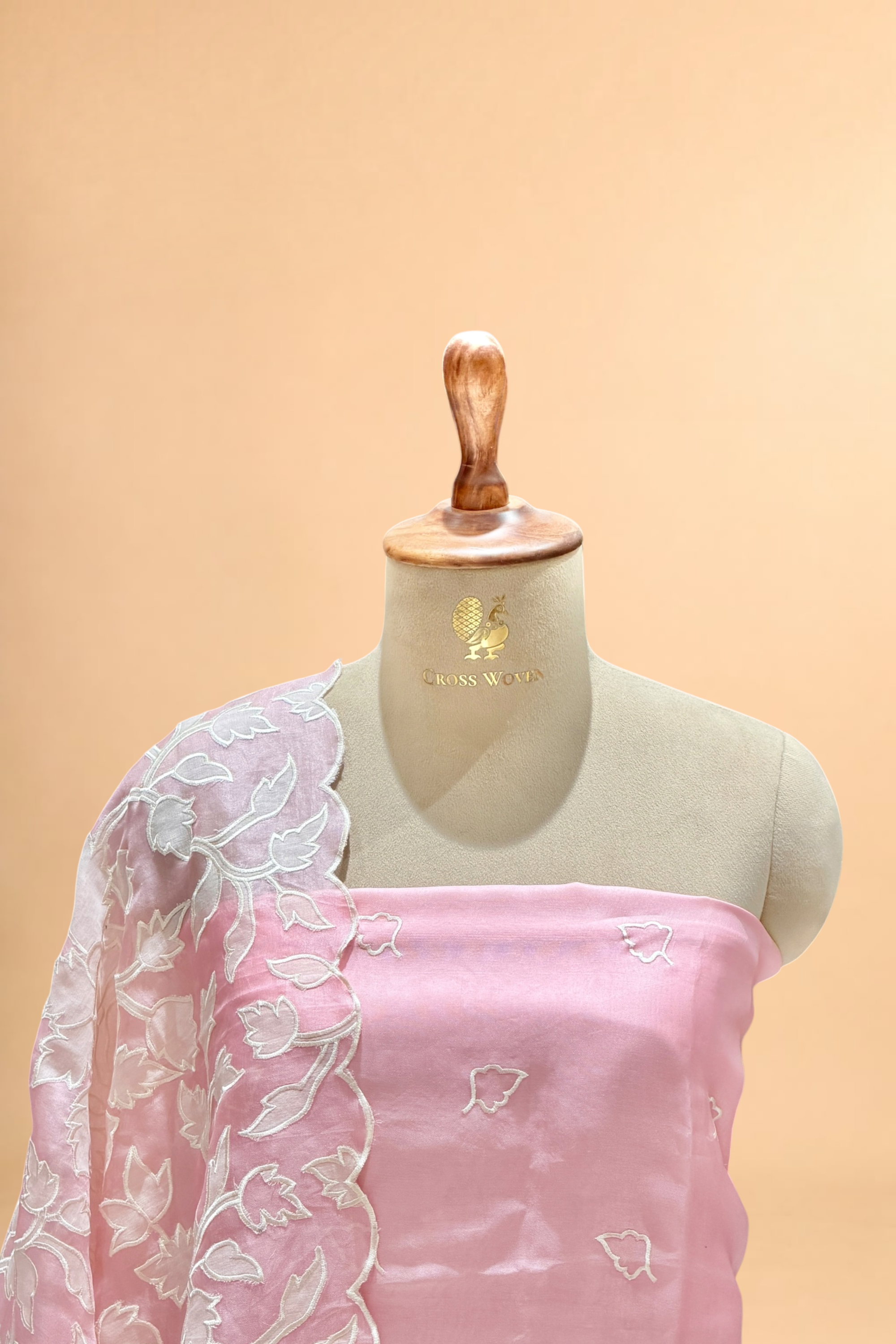 Pastel Pink Organza Silk Suit Set With Appliqué Dupatta