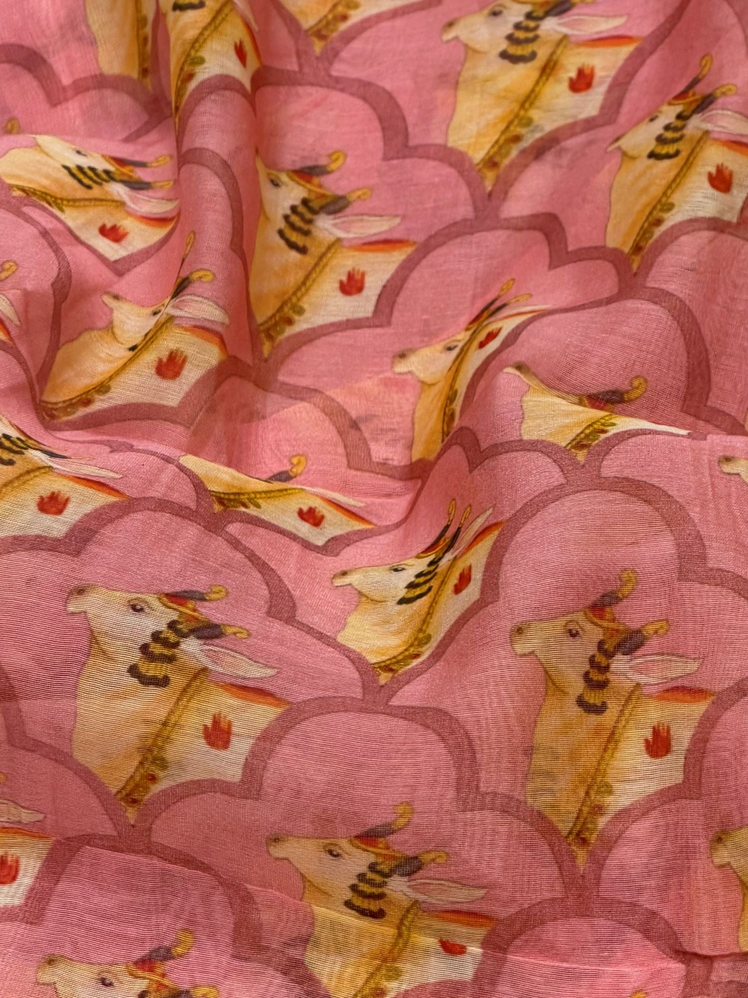 Rose Pink Mul Pichwai Prints Fabric
