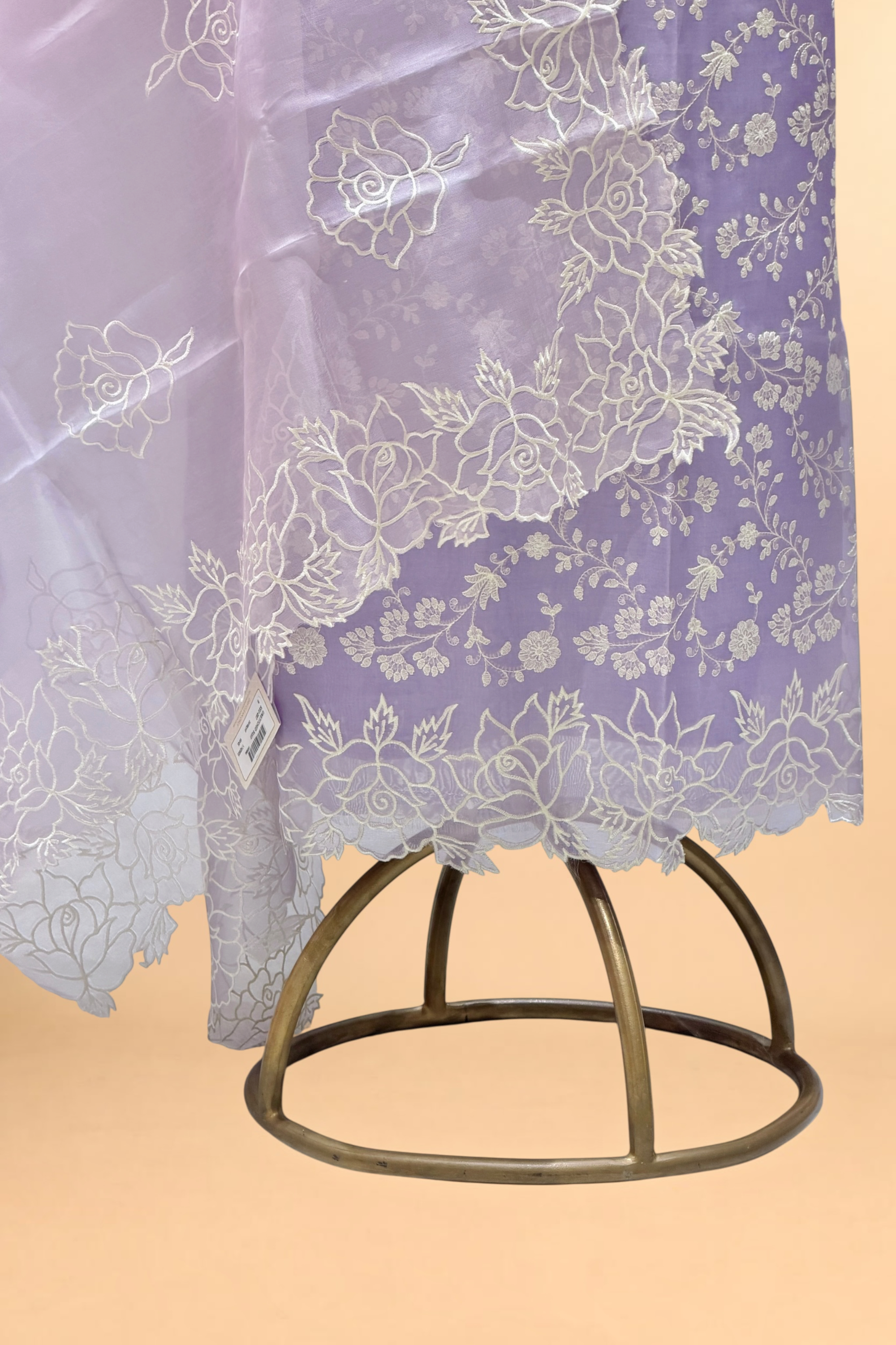 Lavender Organza Silk Suit Set With Shaded Dupatta