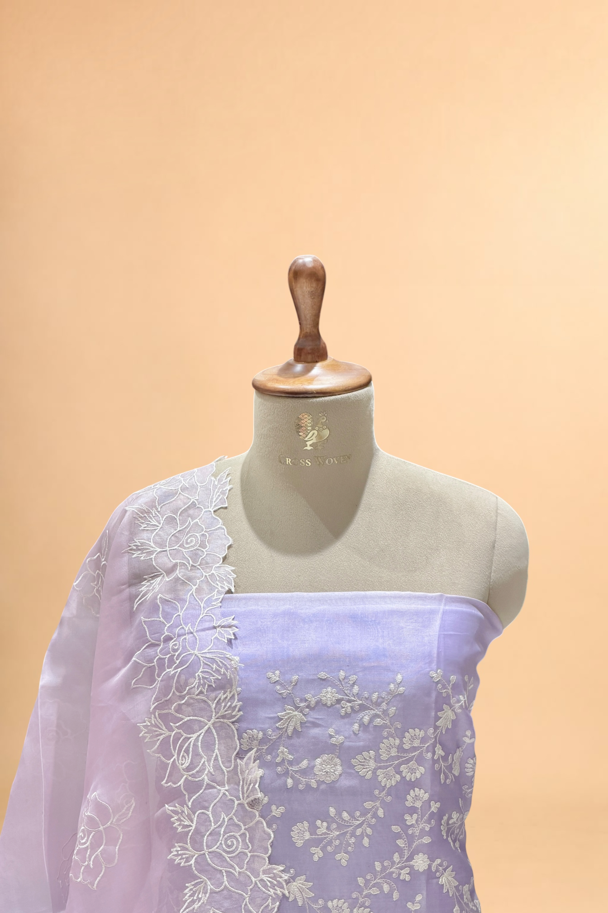 Lavender Organza Silk Suit Set With Shaded Dupatta