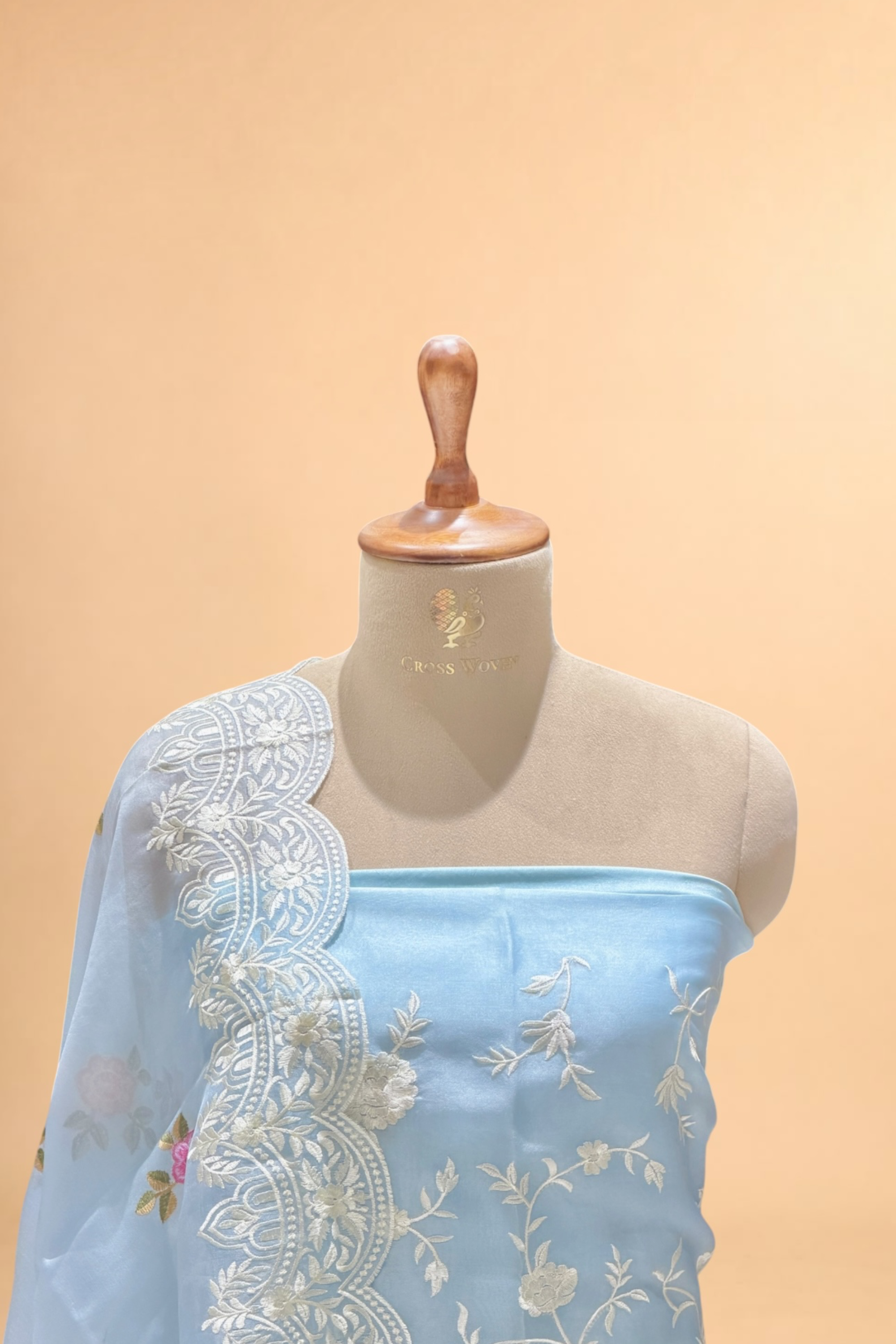 Powder Blue Organza Silk Suit Set With Embroidered Dupatta