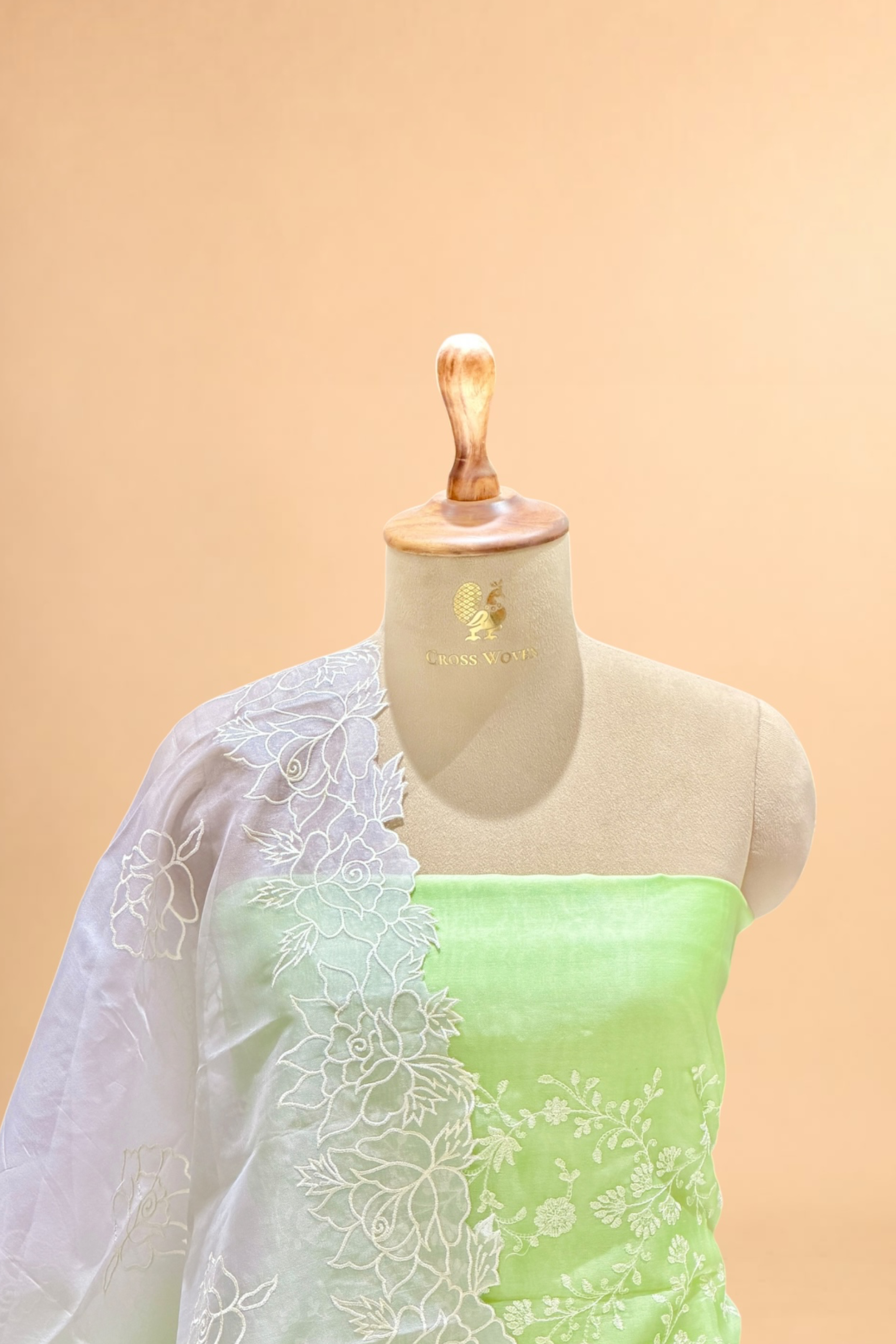 Pistachio Green Organza Silk Suit Set With Shaded Dupatta