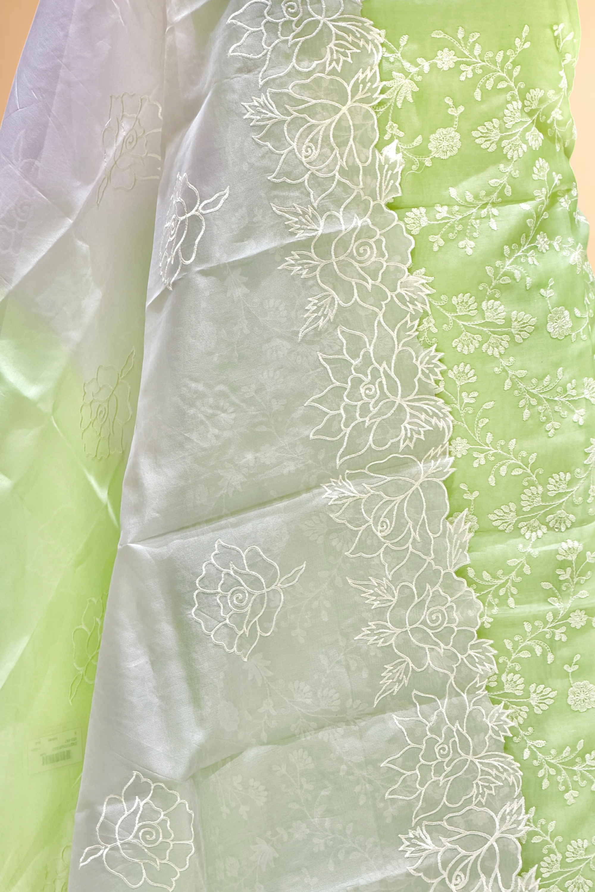 Pistachio Green Organza Silk Suit Set With Shaded Dupatta