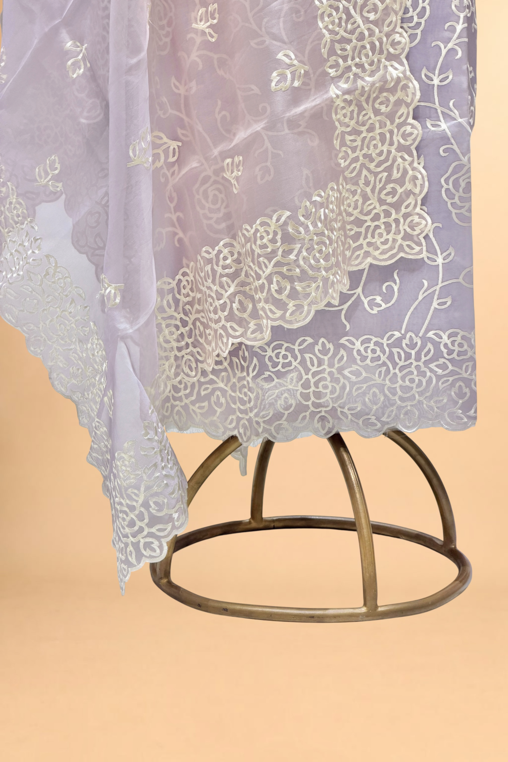Lavender Organza Silk Suit Set With Shaded Dupatta