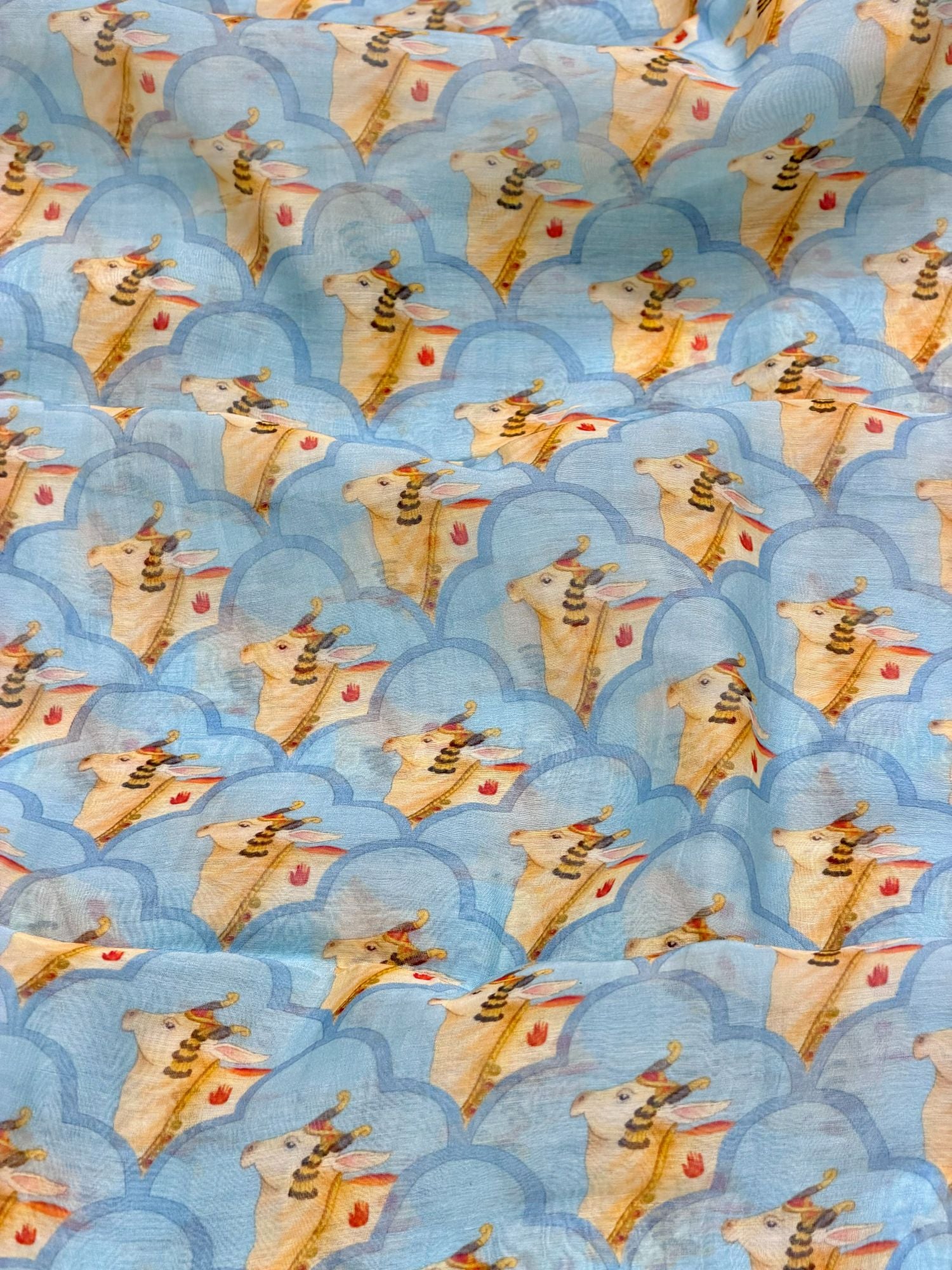 Pastel Blue Mul Nandi PichwaiFabric