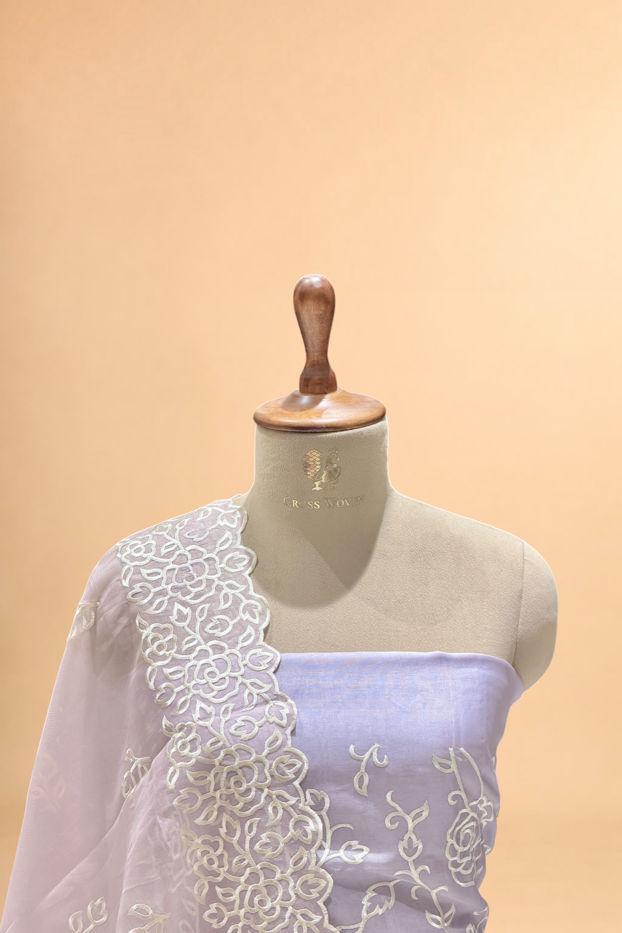 Lavender Organza Silk Suit Set With Shaded Dupatta