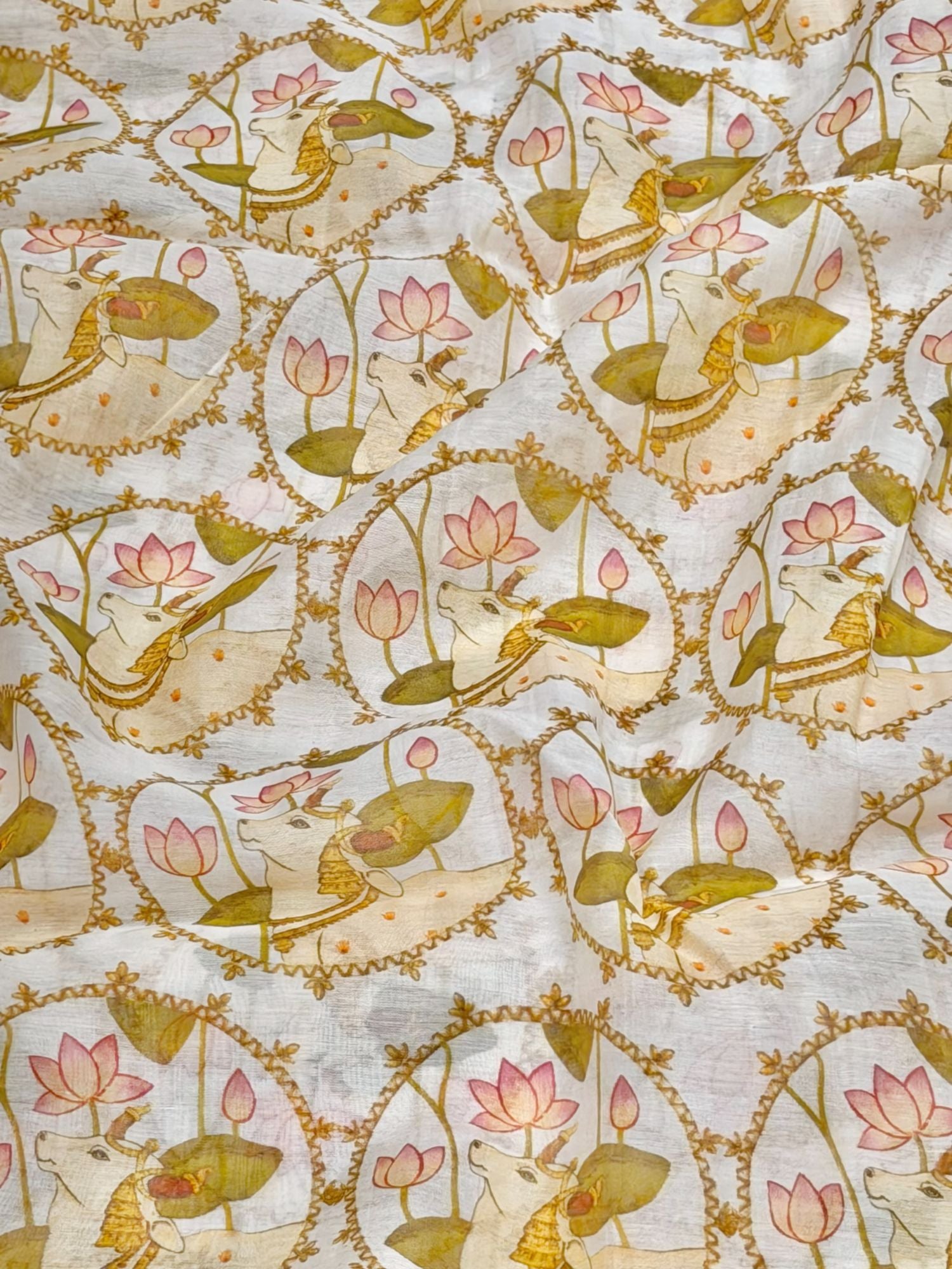 Ice Blue Mul Pichwai Prints Fabric