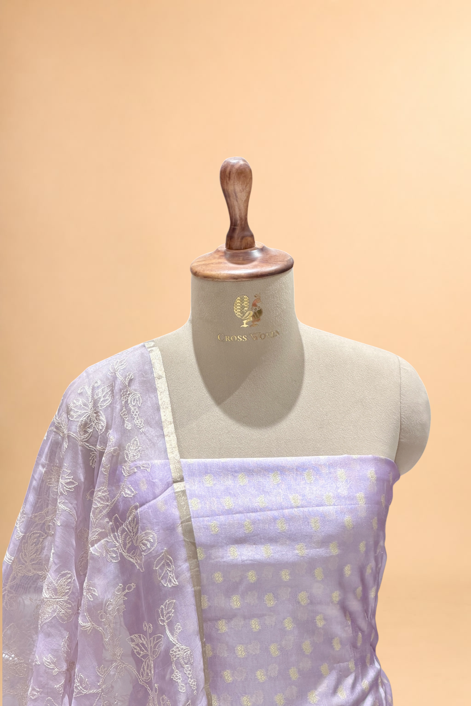 Lavender Pure Silk Suit Set With Organza Dupatta