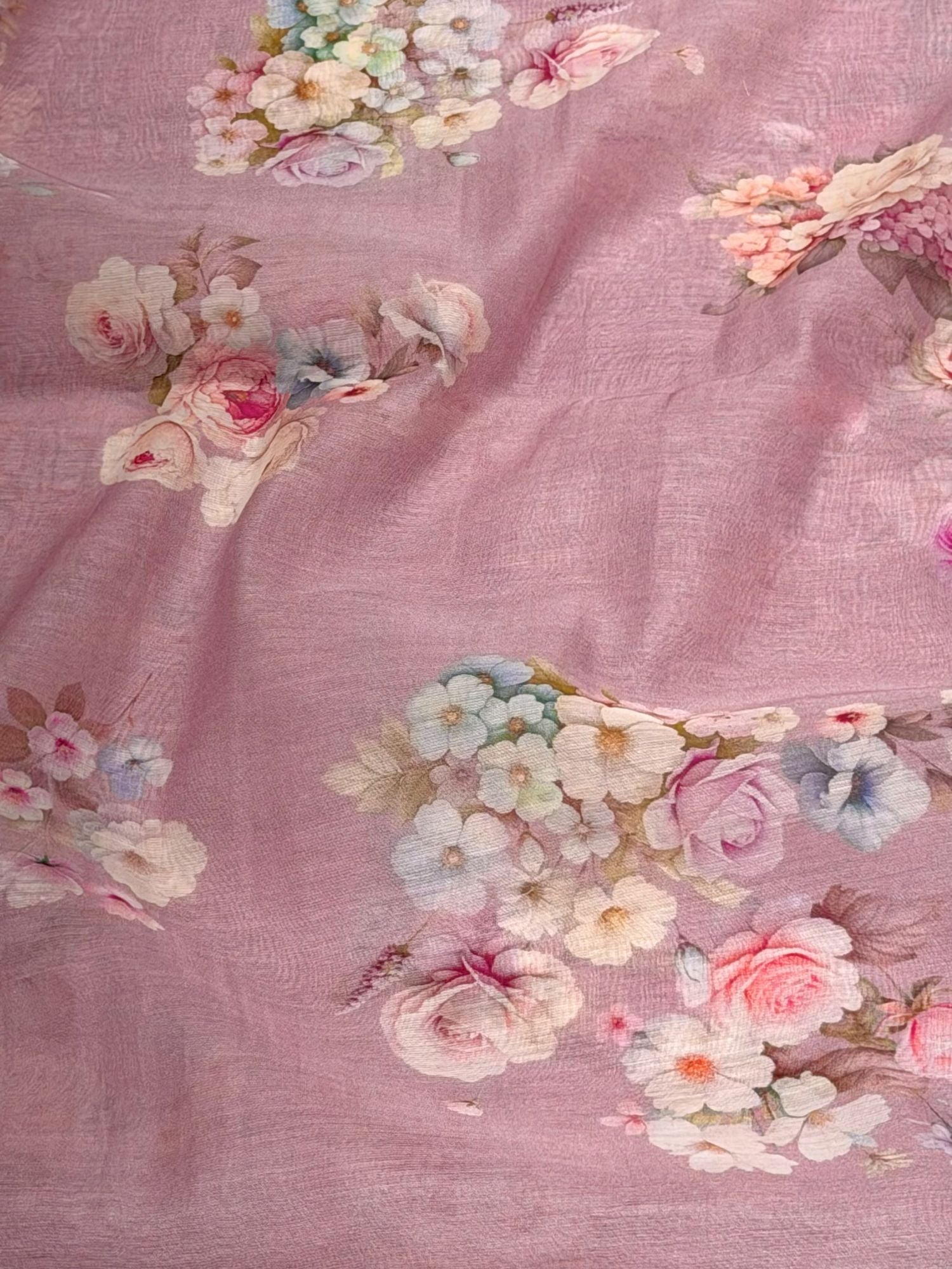 Dusty Mauve Mul Floral Prints Fabric