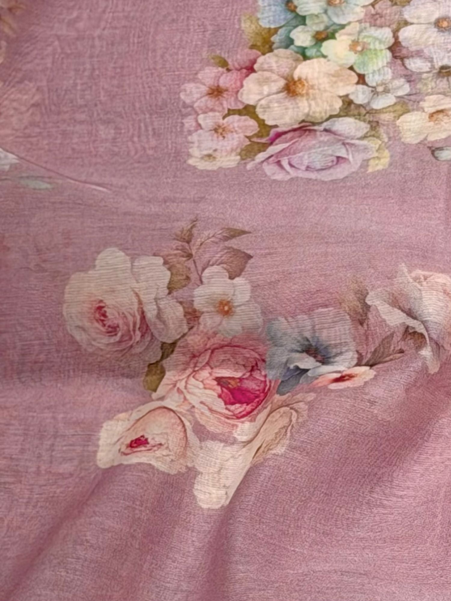 Dusty Mauve Mul Floral Prints Fabric