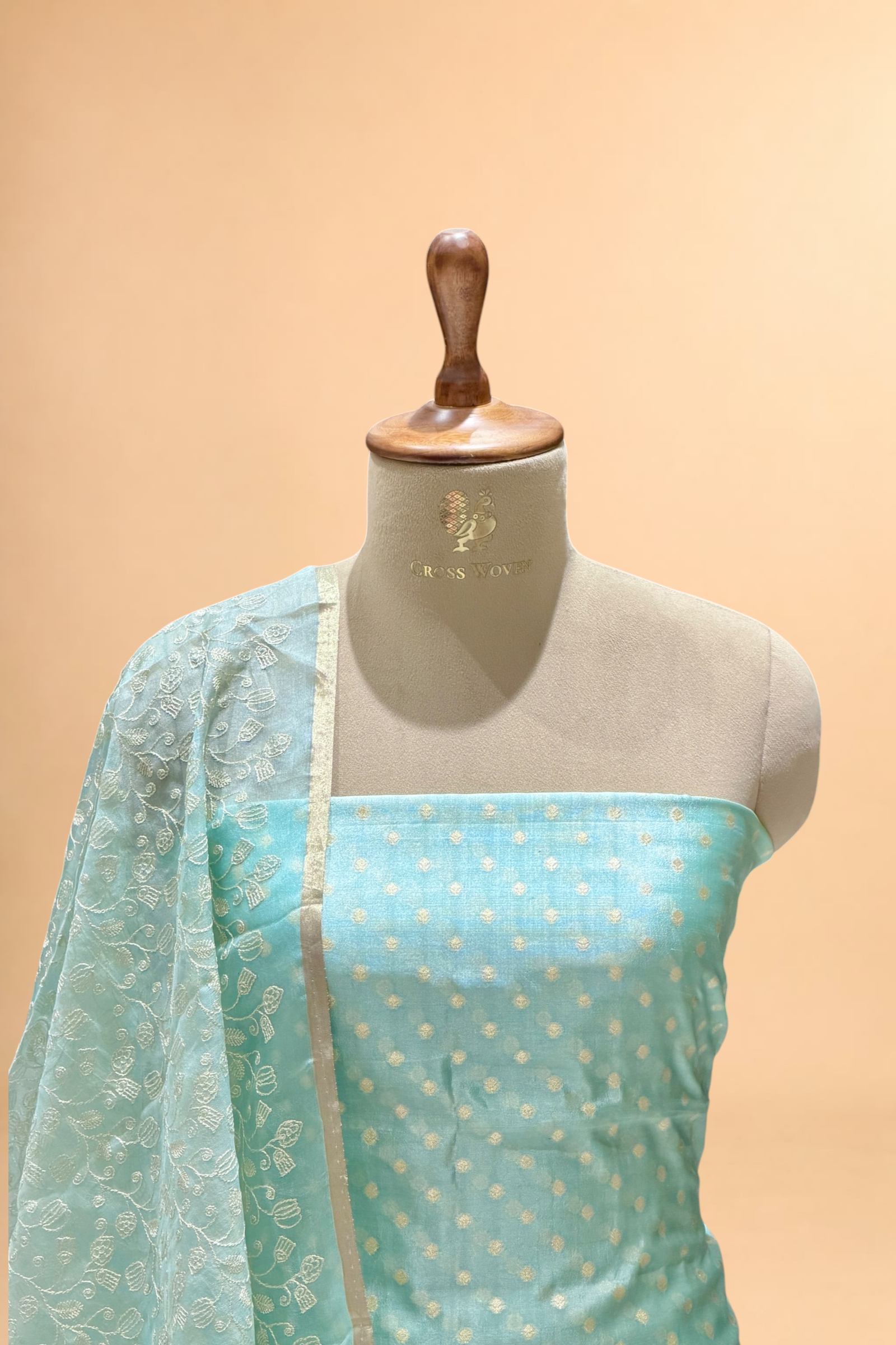 Pastel Blue Pure Silk Suit Set With Organza Dupatta