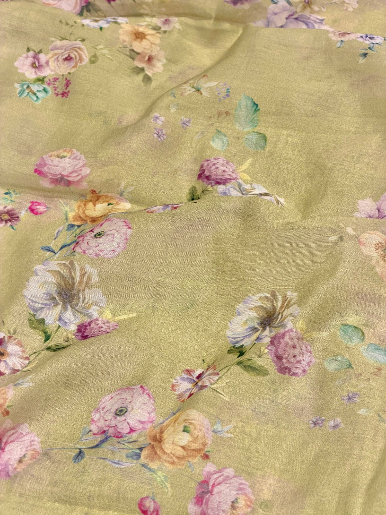 PistachioGreen Mul Floral Prints Fabric