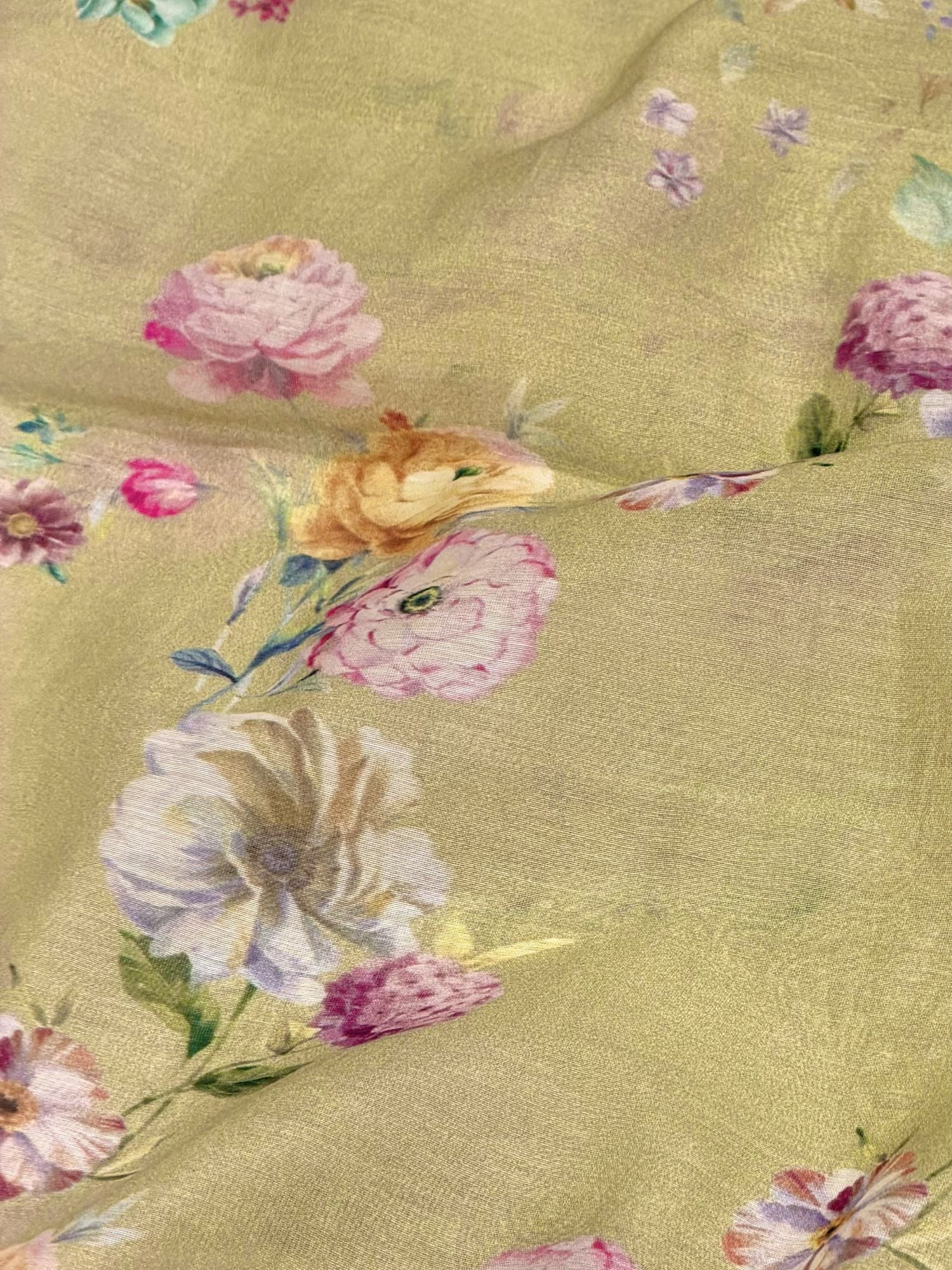 PistachioGreen Mul Floral Prints Fabric