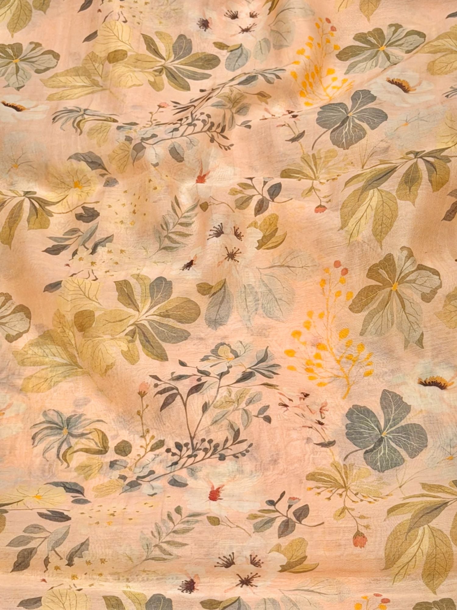 Peach Mul Floral Prints Fabric