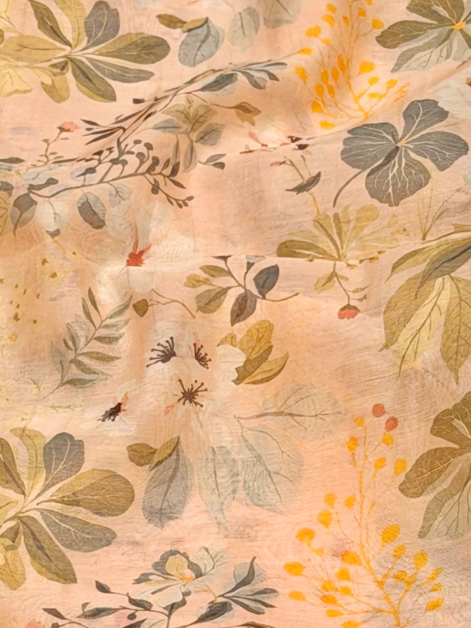 Peach Mul Floral Prints Fabric