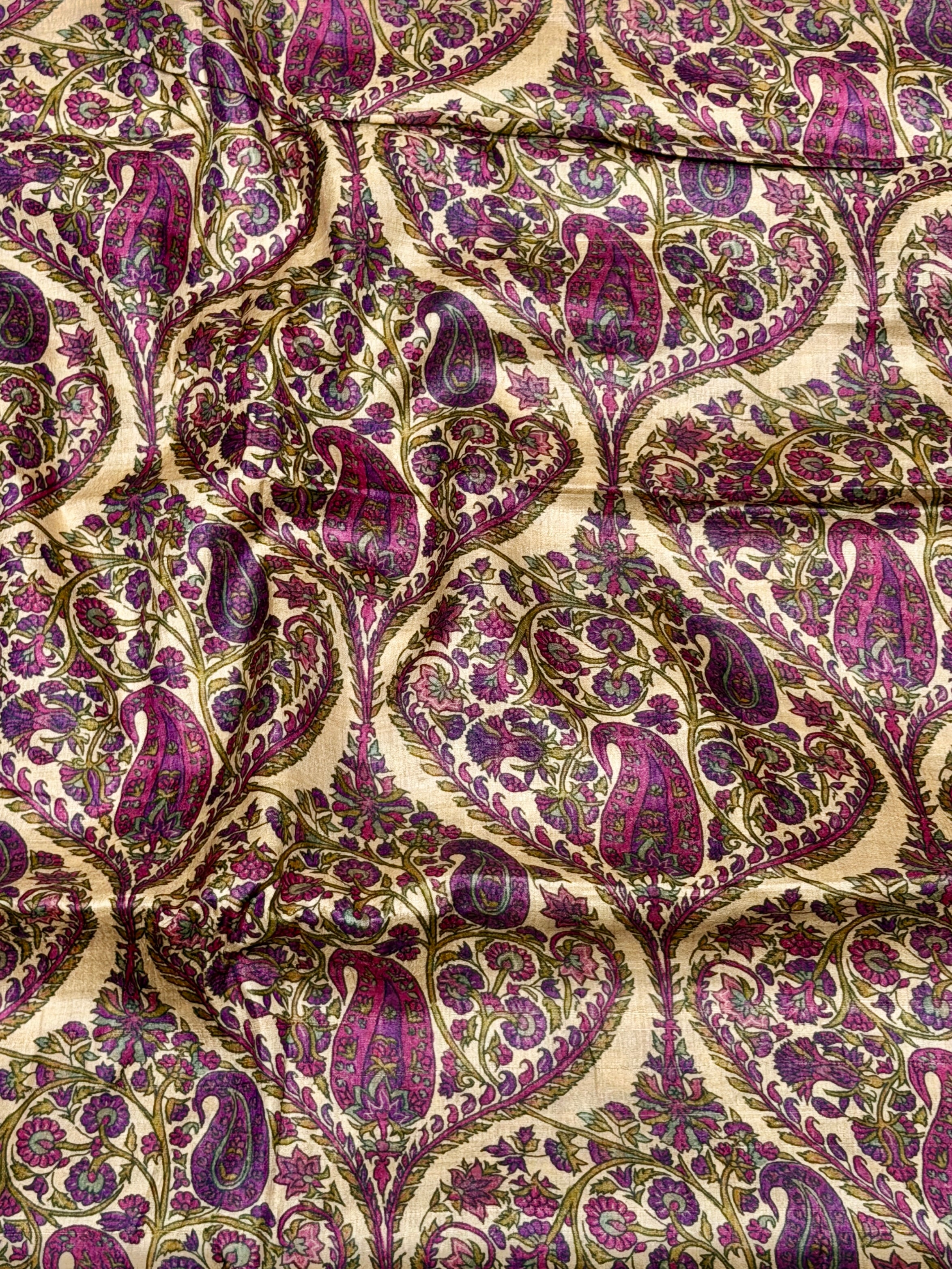 Ivory Tussar Kalamkari Printed Fabric