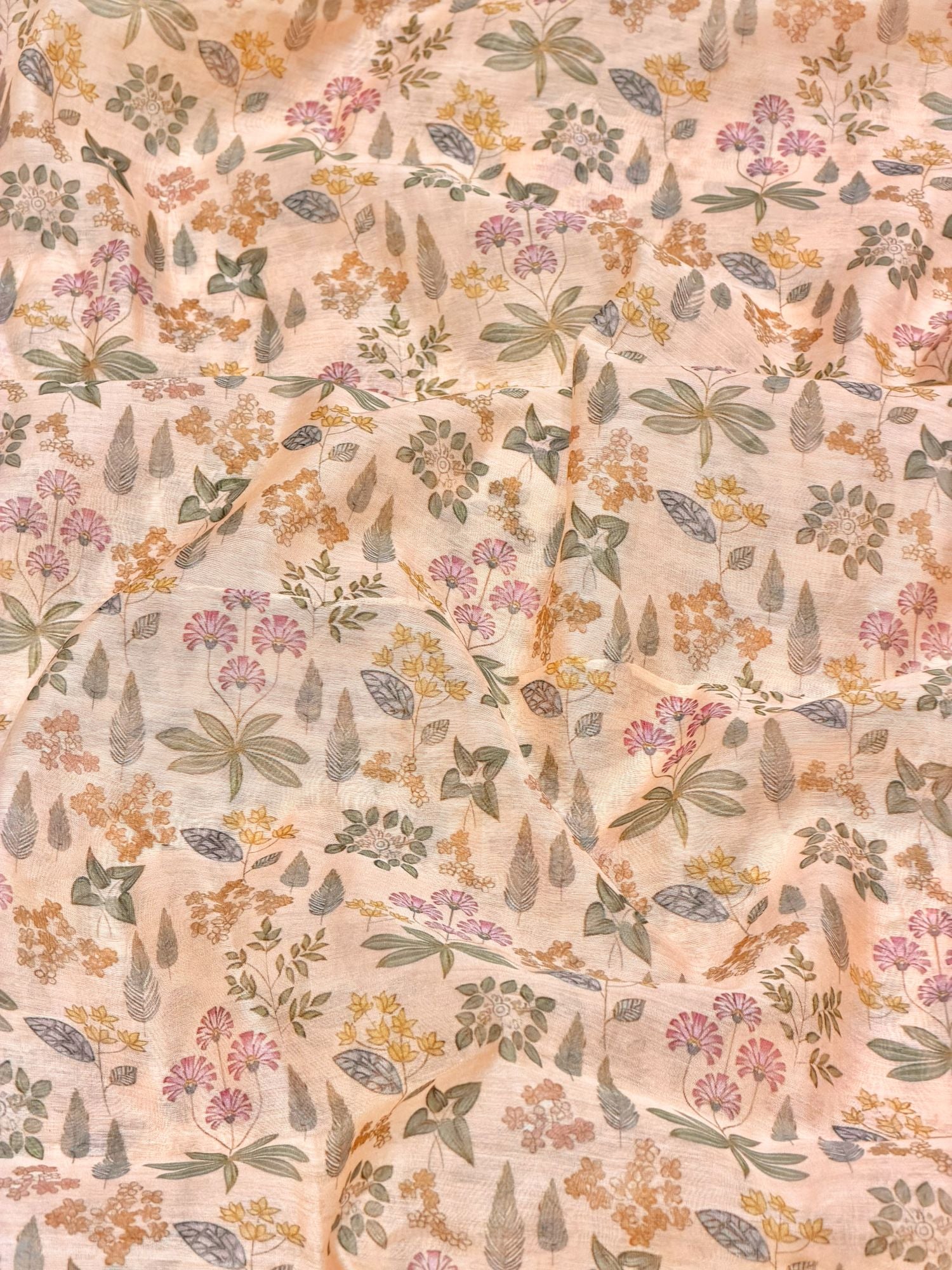 Powder Pink Mul Floral Prints Fabric
