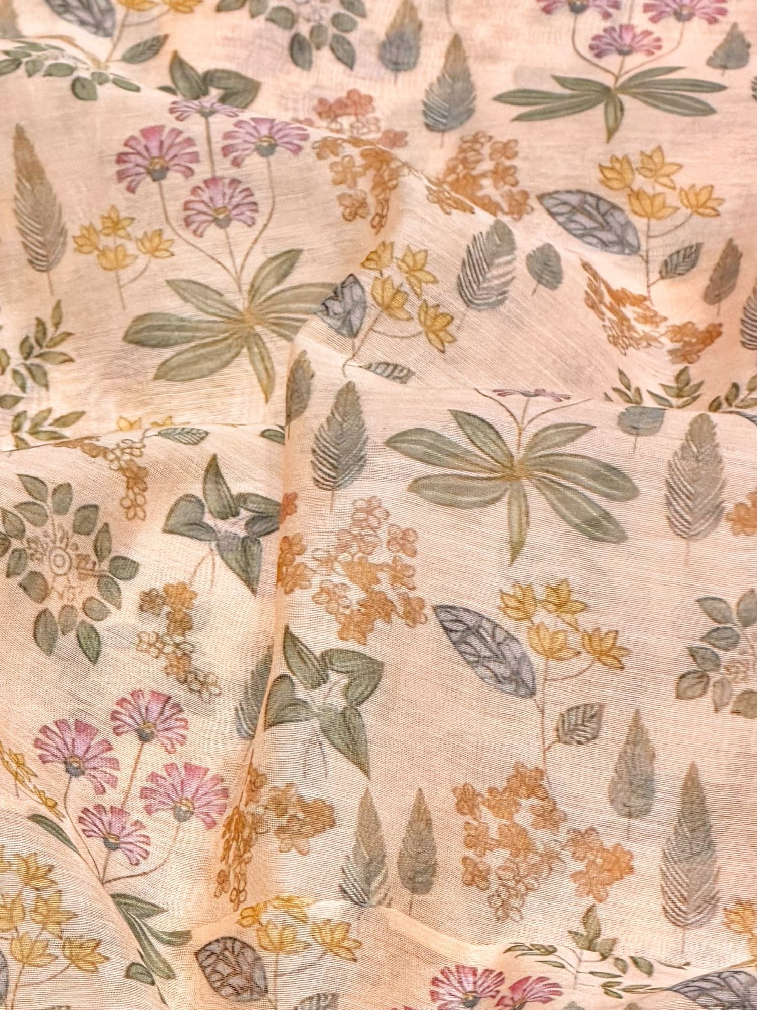 Powder Pink Mul Floral Prints Fabric