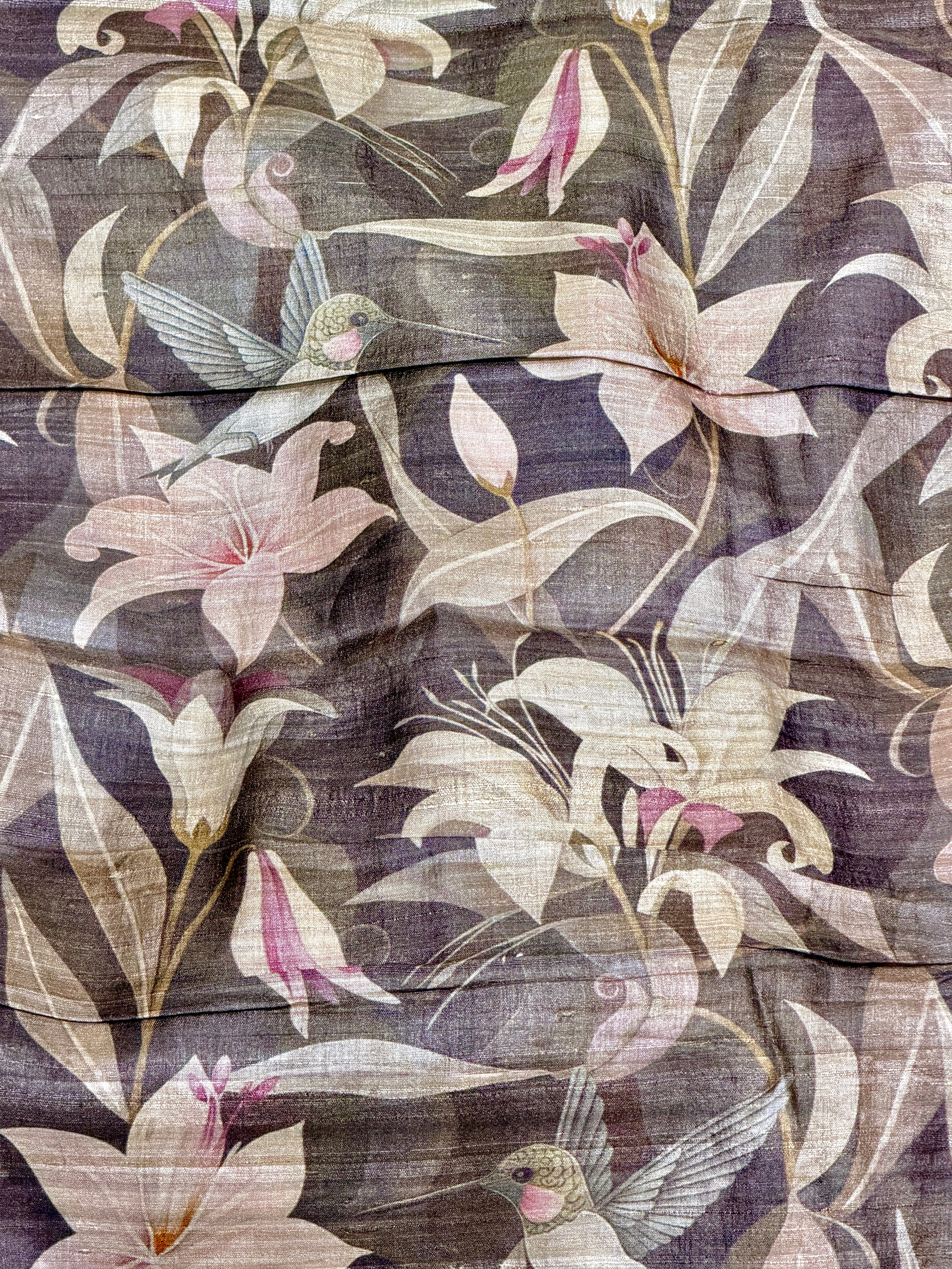 Charcoal Plum Tussar Kalamkari Printed Fabric