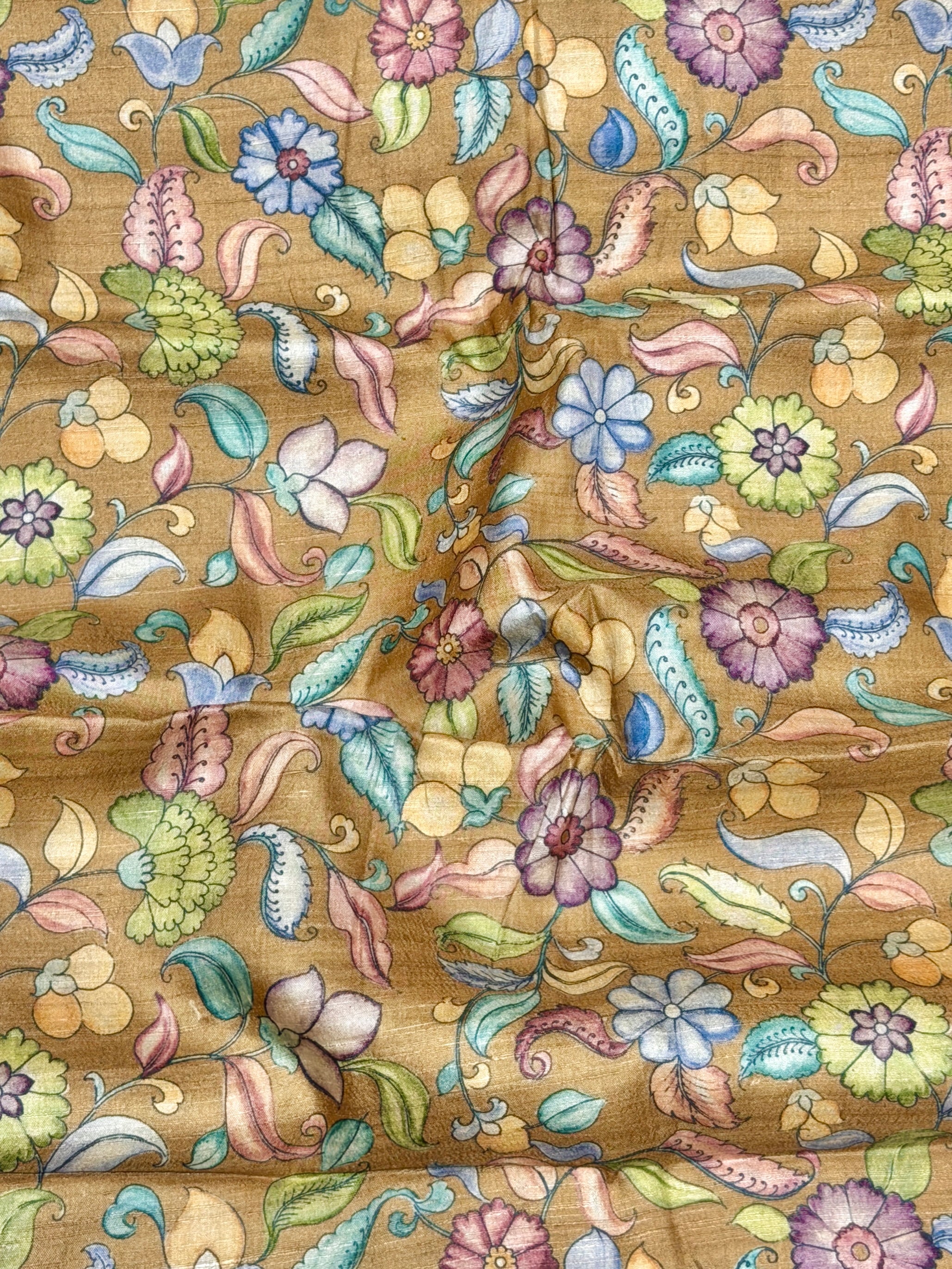 Mustard Gold Tussar Kalamkari Printed Fabric