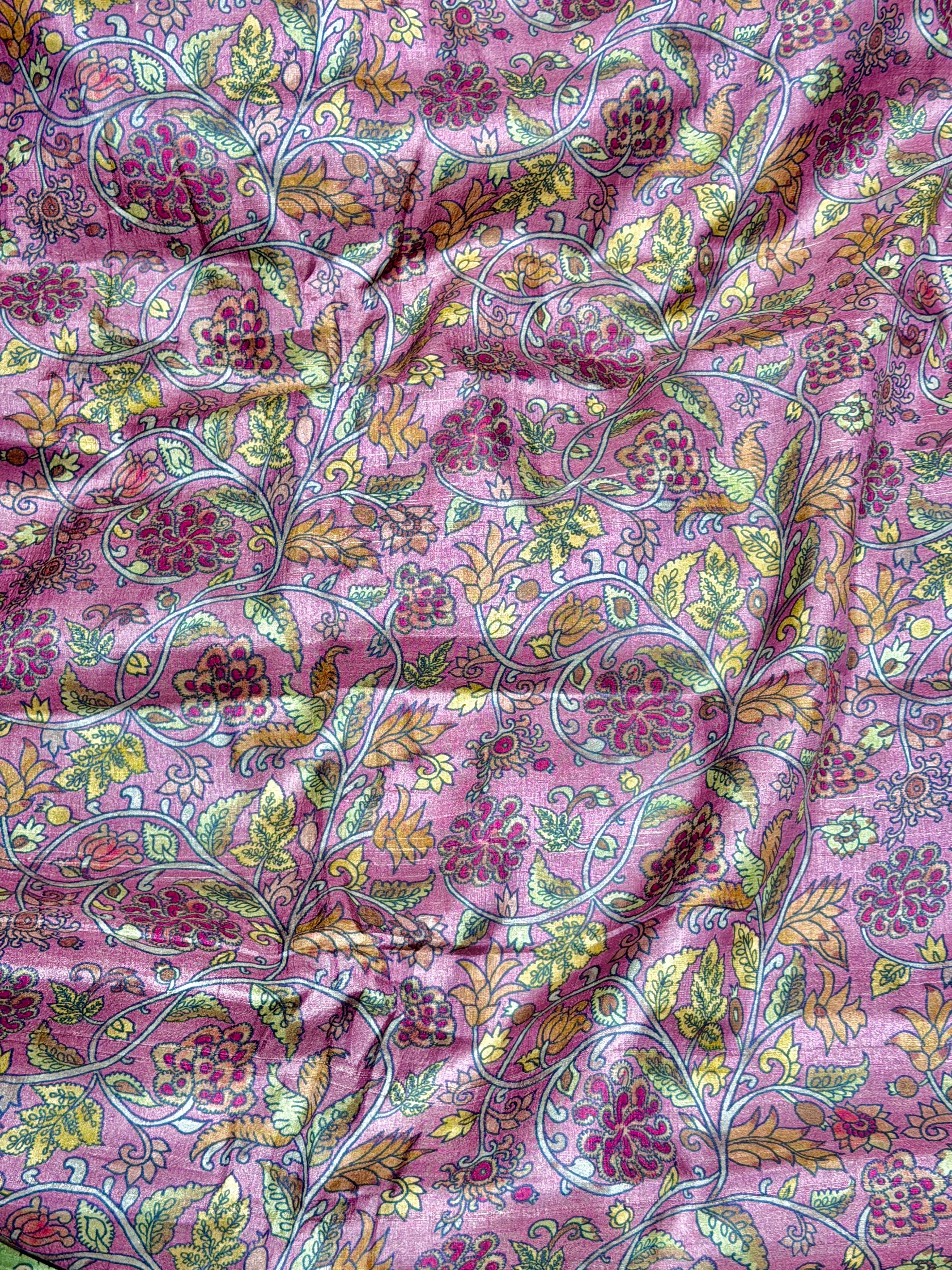Pink Lilac Tussar Kalamkari Printed Fabric