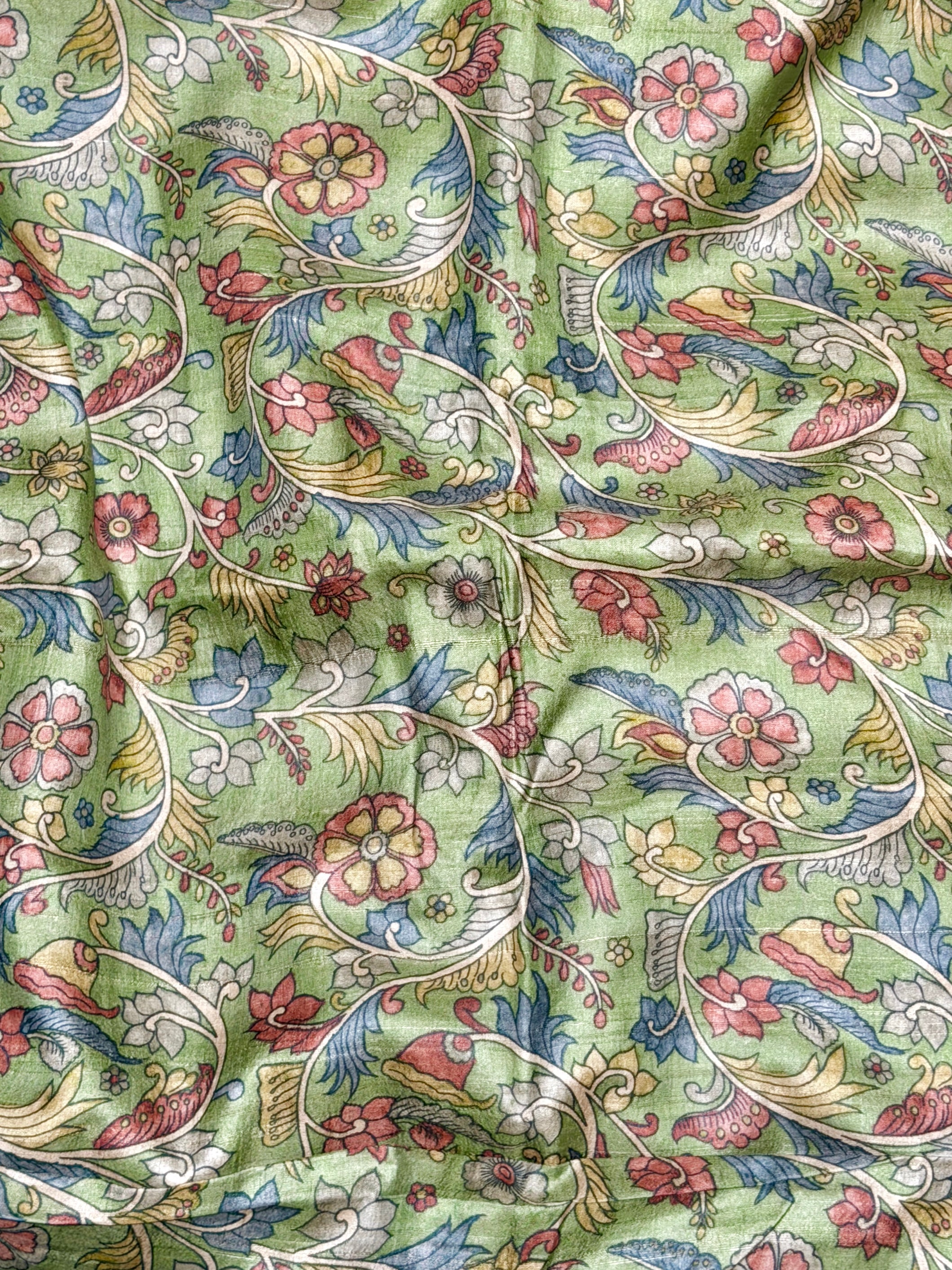 Sage Green Tussar Kalamkari Printed Fabric
