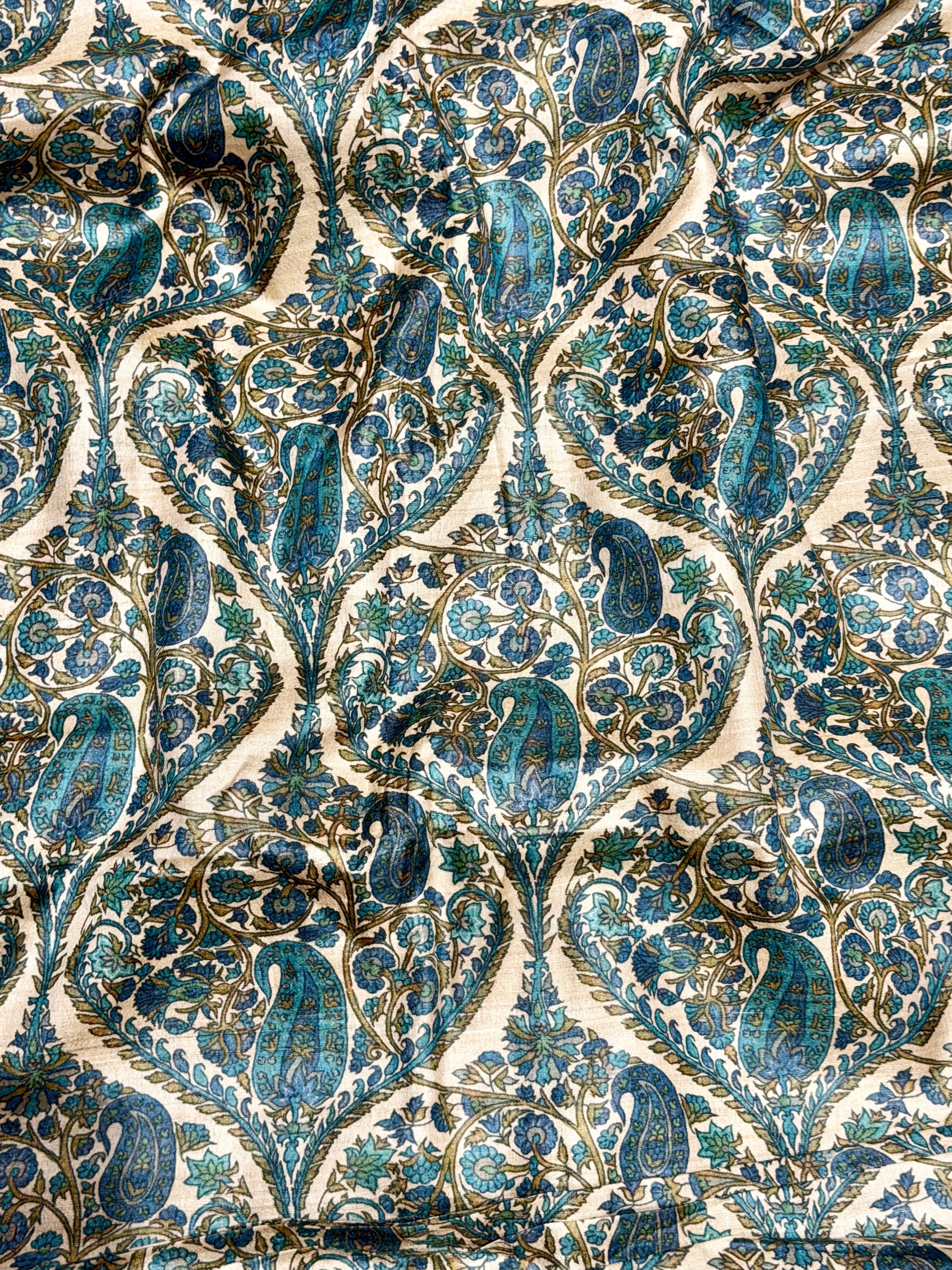 Ivory Tussar Kalamkari Printed Fabric
