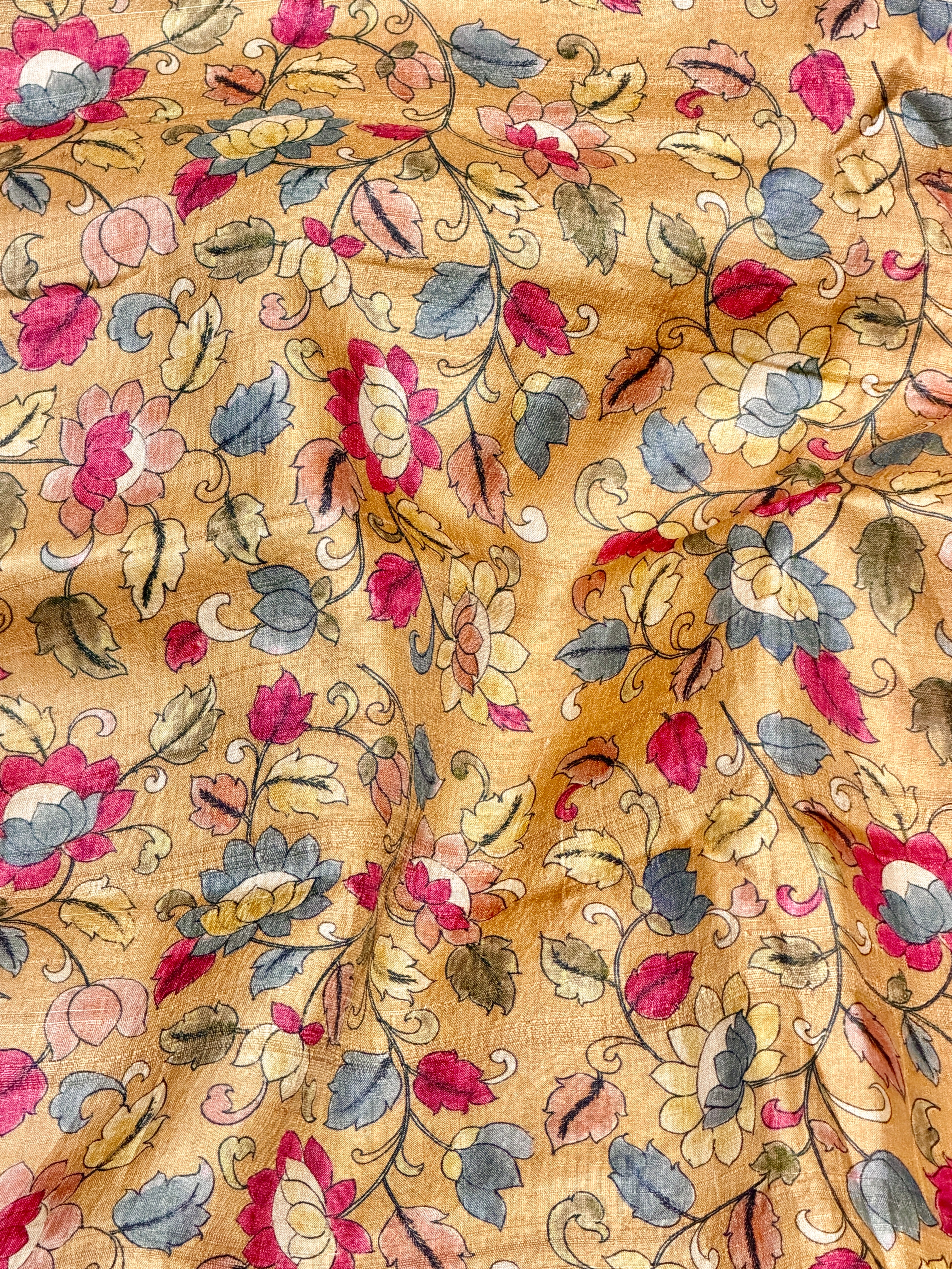 Mustard Gold Tussar Kalamkari Printed Fabric