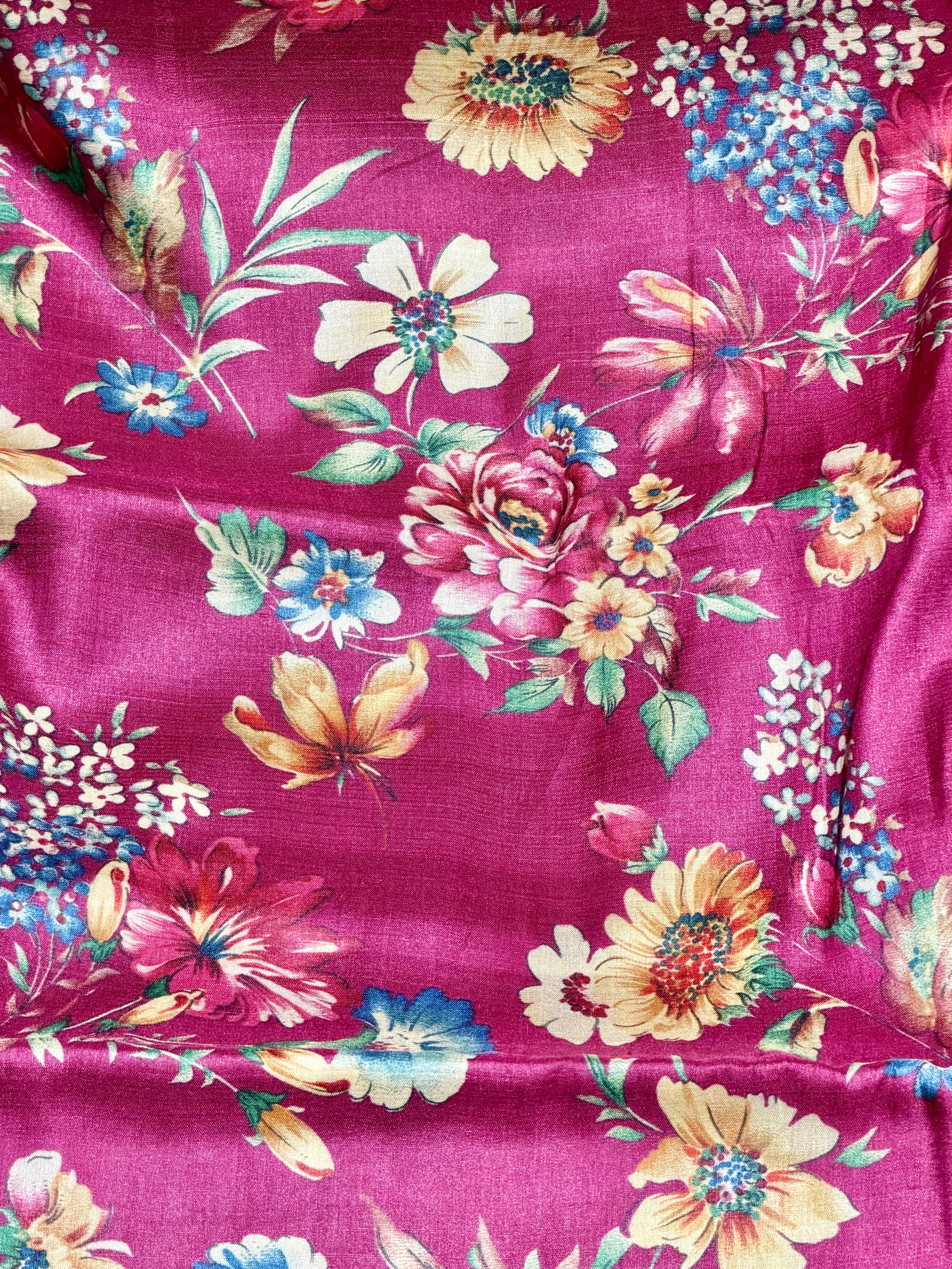 Magenta Tussar Kalamkari Printed Fabric
