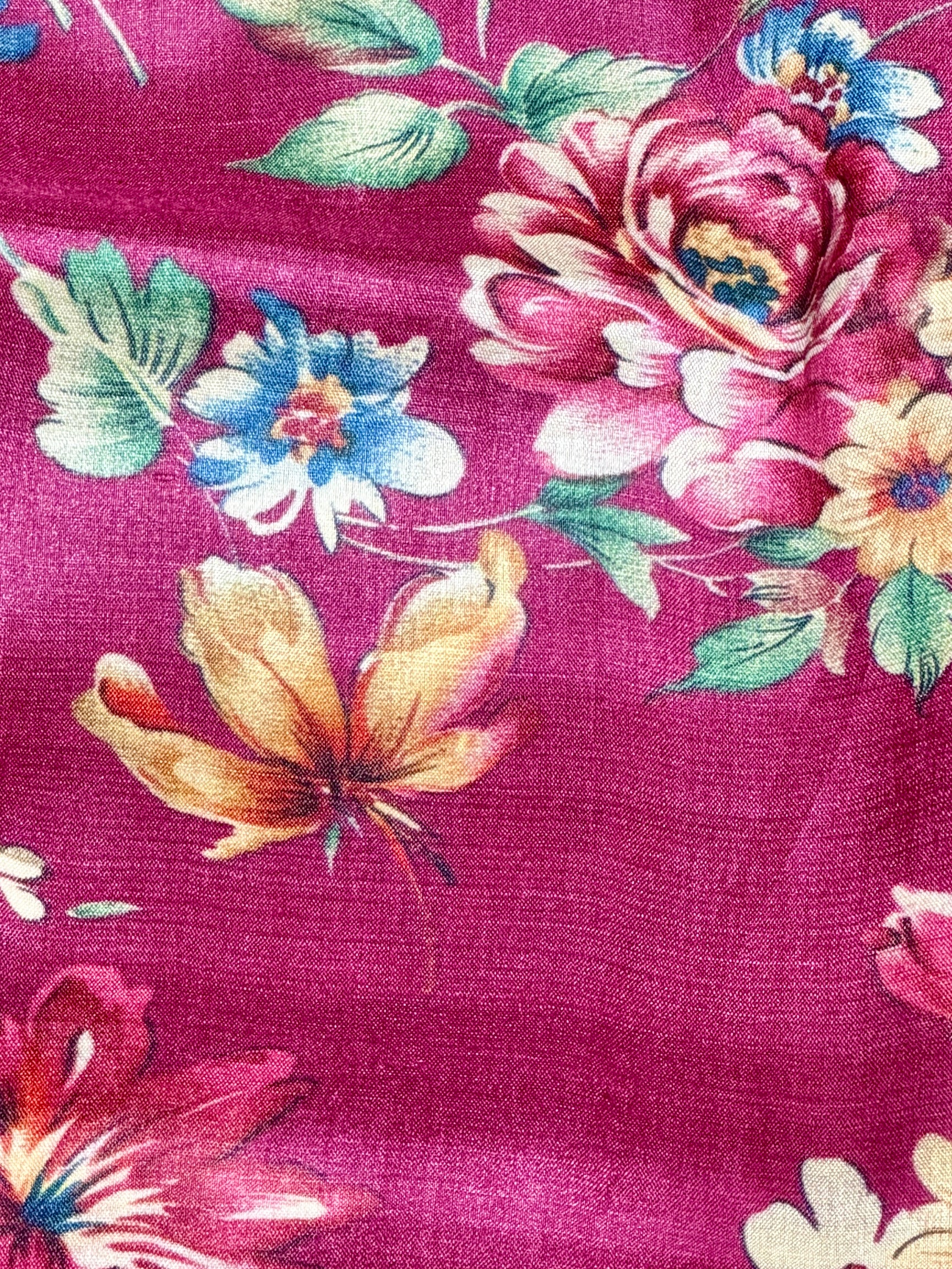 Magenta Tussar Kalamkari Printed Fabric
