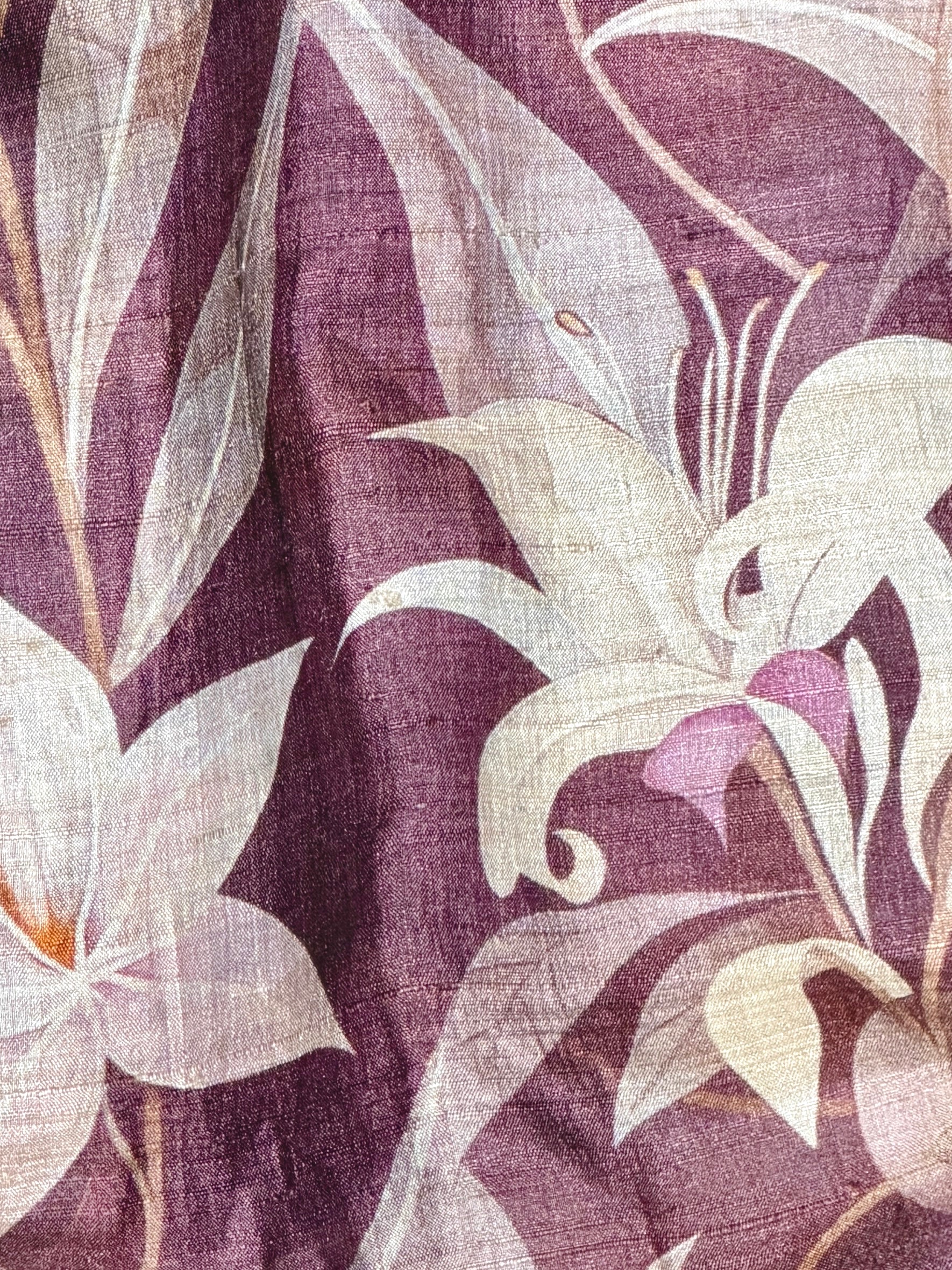 Plum Purple Tussar Kalamkari Printed Fabric
