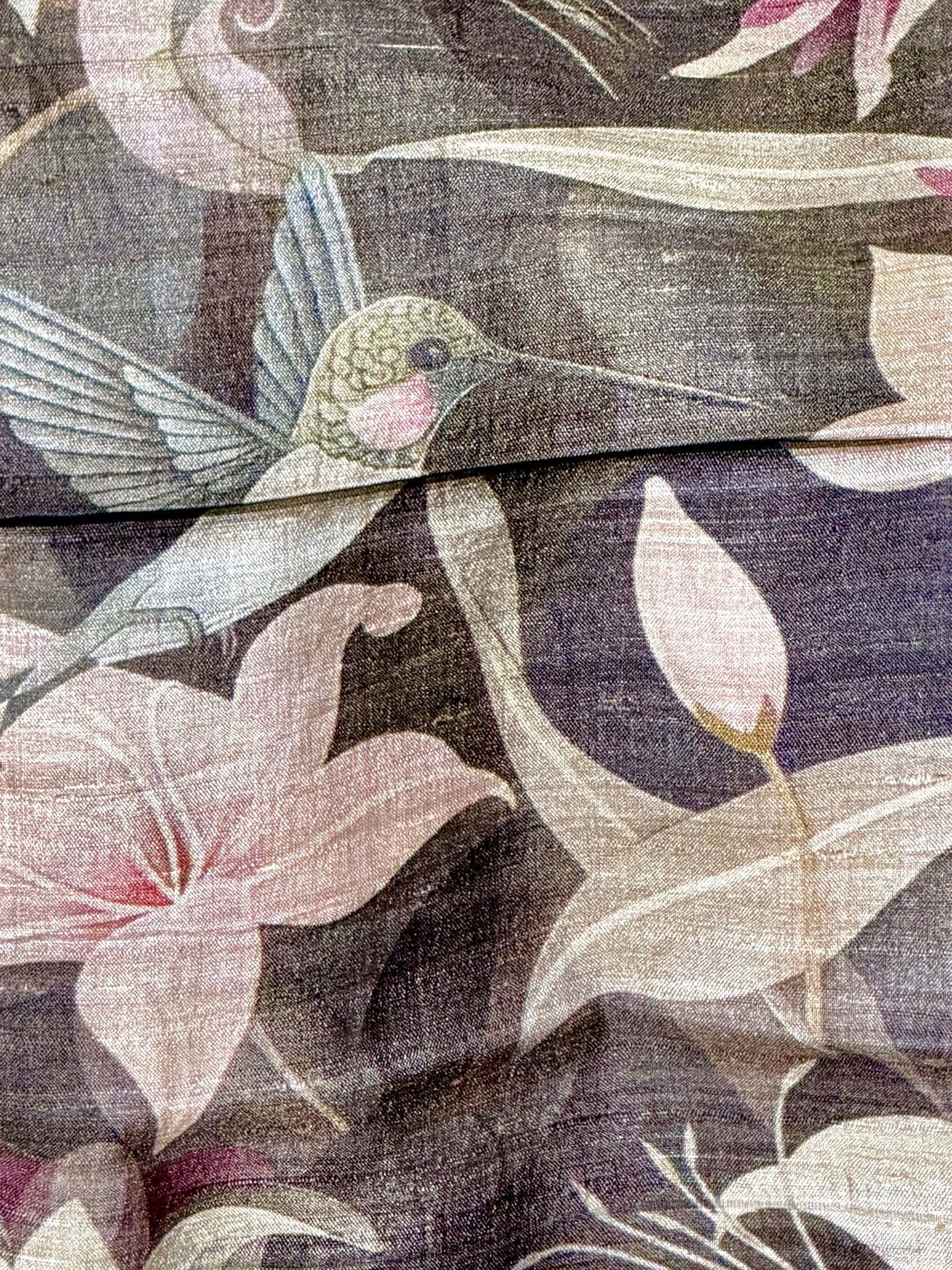 Charcoal Plum Tussar Kalamkari Printed Fabric
