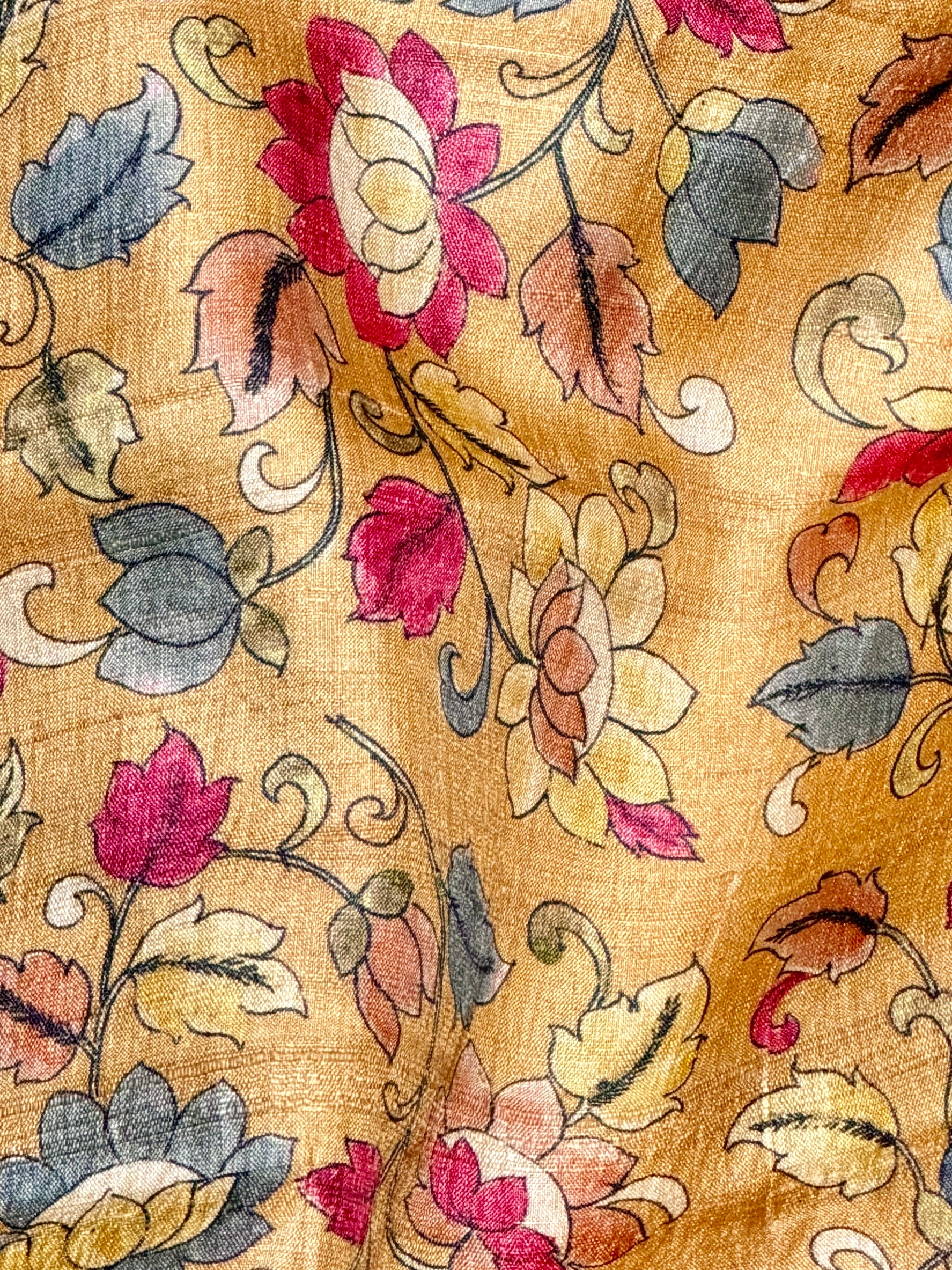 Mustard Gold Tussar Kalamkari Printed Fabric